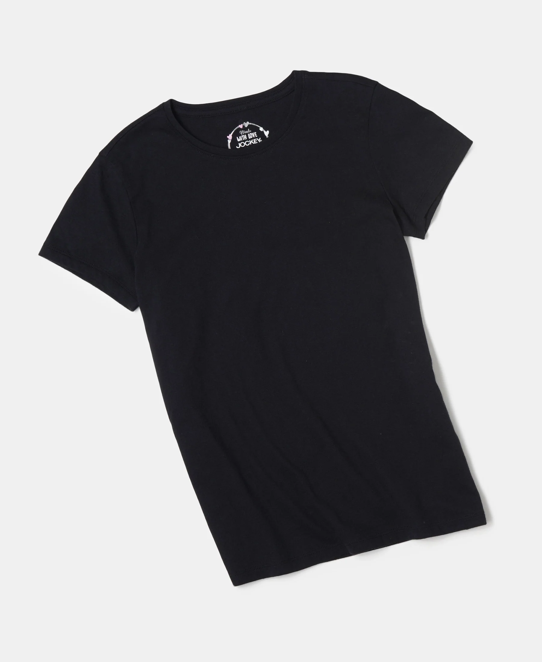 Girl's Super Combed Cotton Solid Short Sleeve T-Shirt - Black - Image 5