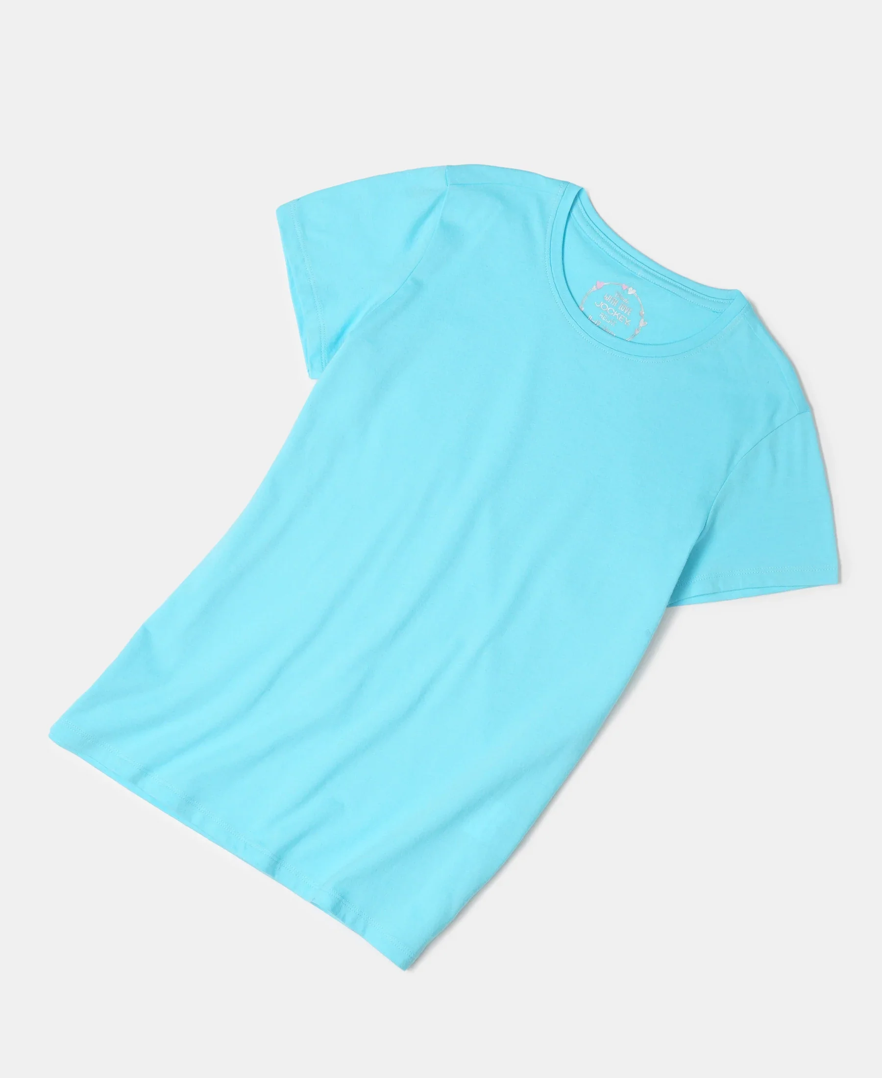 Girl's Super Combed Cotton Solid Short Sleeve T-Shirt - Blue Radiance - Image 5
