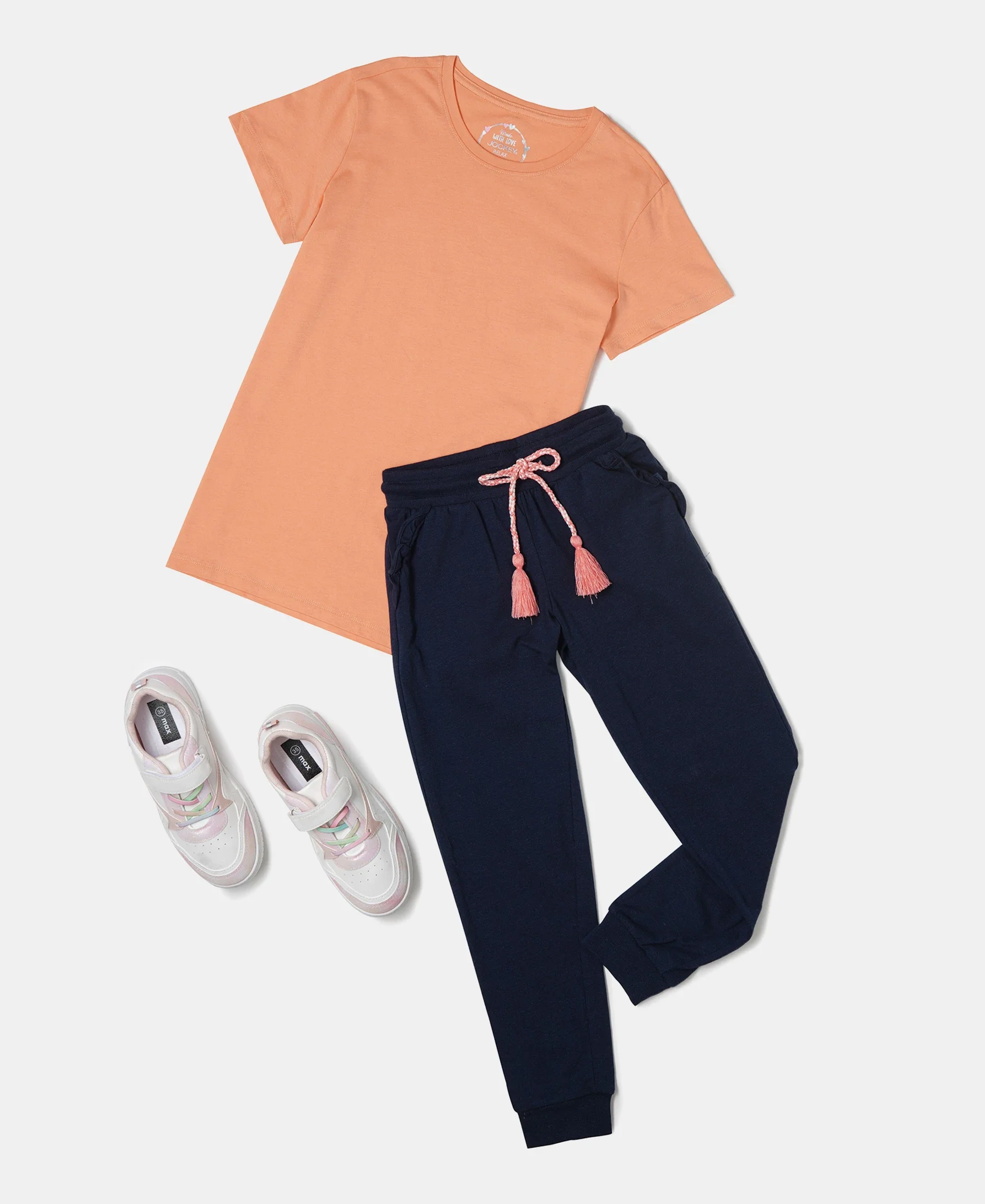 Girl's Super Combed Cotton Solid Short Sleeve T-Shirt - Coral Reef - Image 4