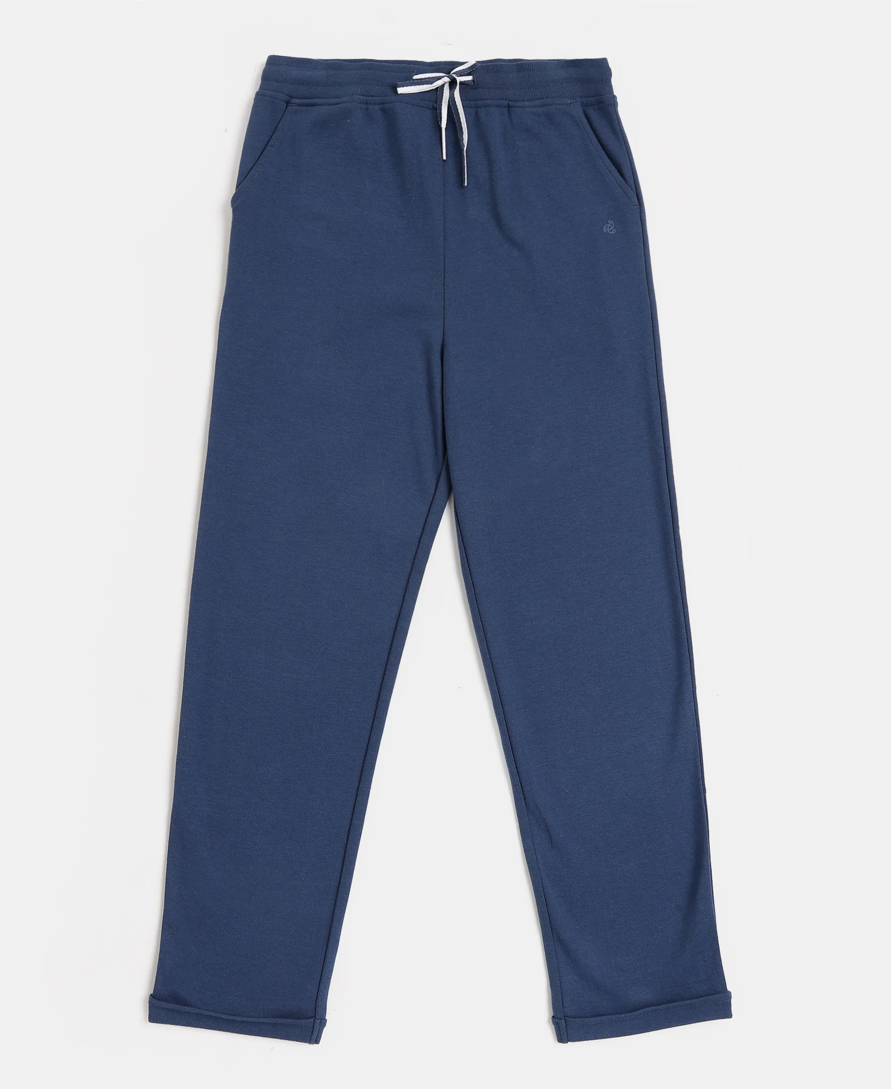 Girls Super Combed Cotton Straight Fit Trackpants with Side Pocket - Denim Indigo