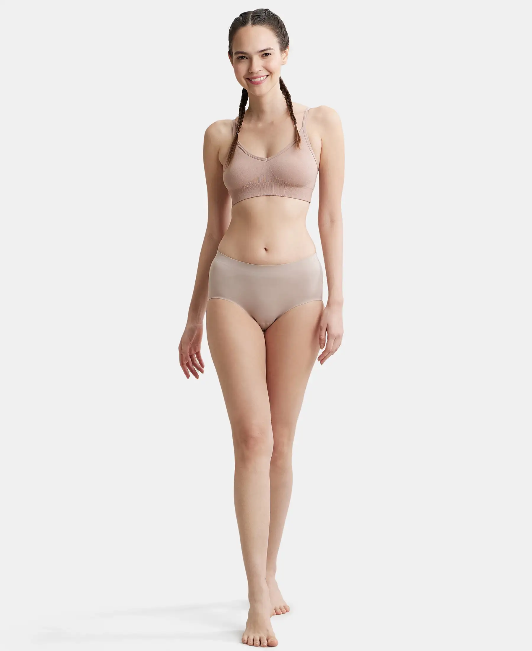 High Coverage Soft Touch Microfiber Elastane Stretch Full Brief with No Visible Pantyline - Mocha - Image 4