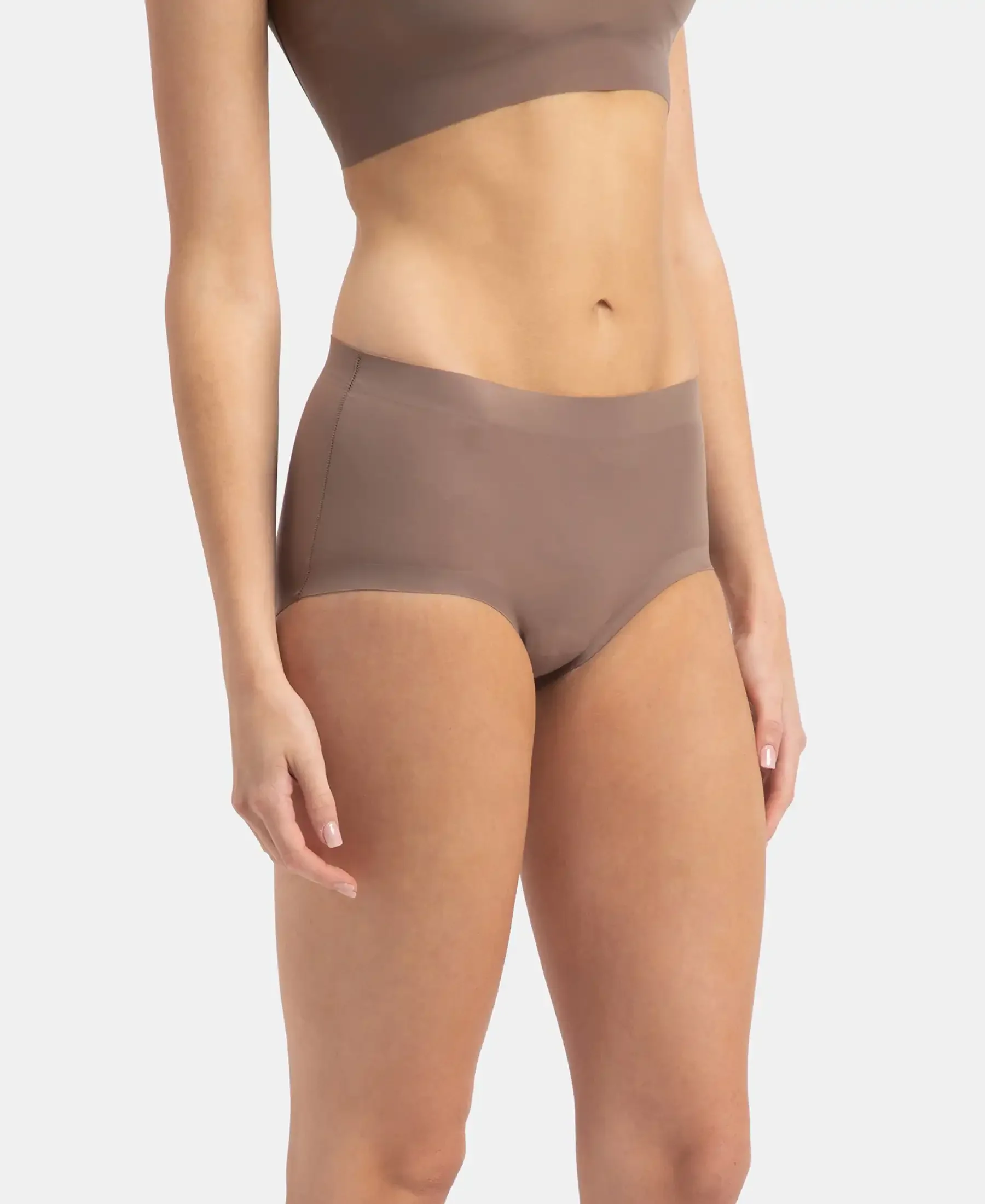 High Coverage Soft Touch Microfiber Elastane Stretch Full Brief with No Visible Pantyline - Deep Taupe - Image 2