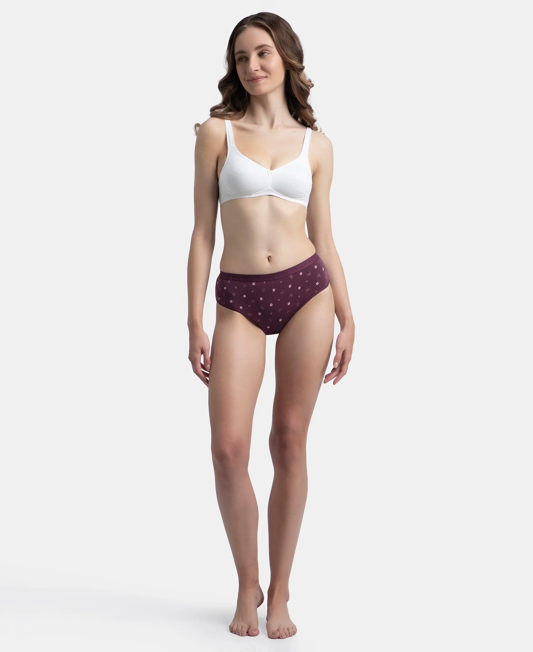 High Coverage Super Combed Cotton Elastane Stretch Mid Waist Hipster With Exposed Waistband - Candlelight Peach, Potent Purple & Mocha (Pack of 3) - Image 11