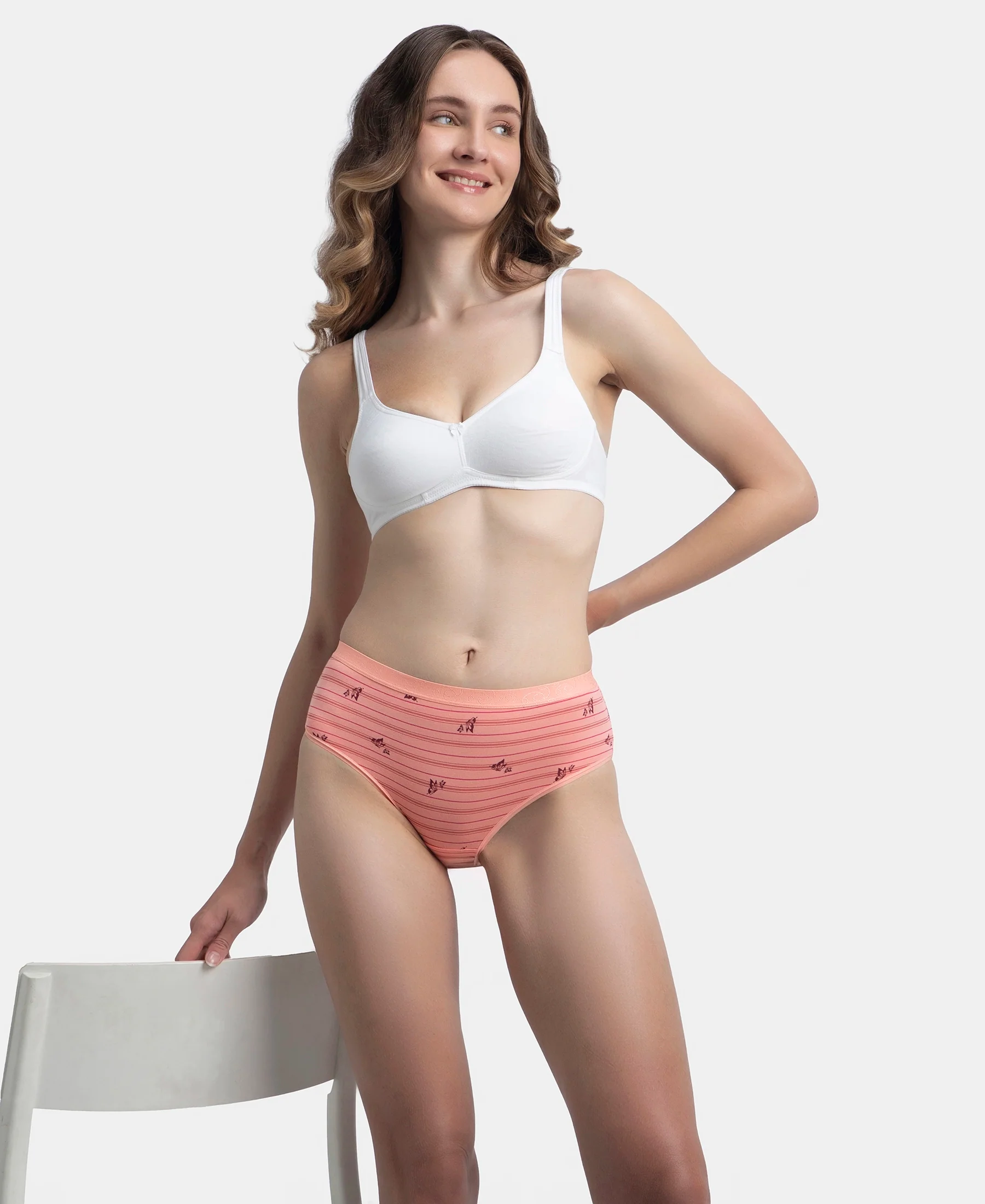 High Coverage Super Combed Cotton Elastane Stretch Mid Waist Hipster With Exposed Waistband - Candlelight Peach, Potent Purple & Mocha (Pack of 3) - Image 12