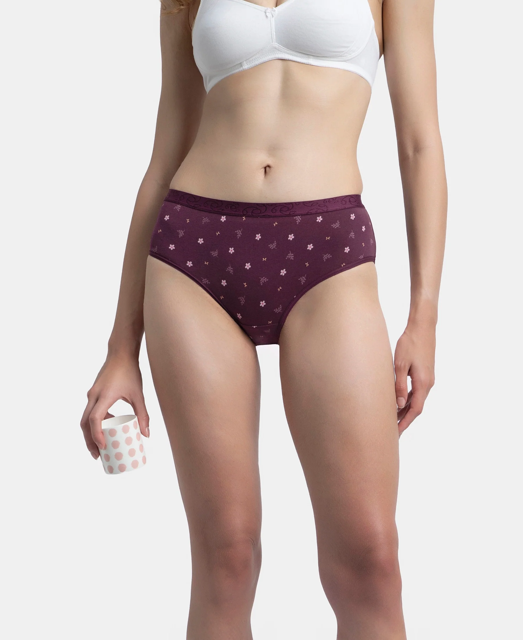 High Coverage Super Combed Cotton Elastane Stretch Mid Waist Hipster With Exposed Waistband - Candlelight Peach, Potent Purple & Mocha (Pack of 3) - Image 14
