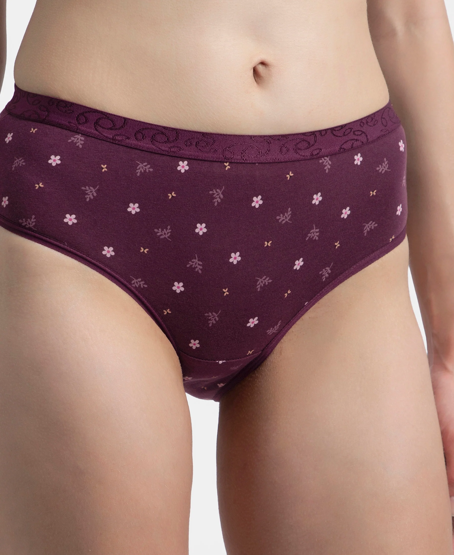 High Coverage Super Combed Cotton Elastane Stretch Mid Waist Hipster With Exposed Waistband - Candlelight Peach, Potent Purple & Mocha (Pack of 3) - Image 17