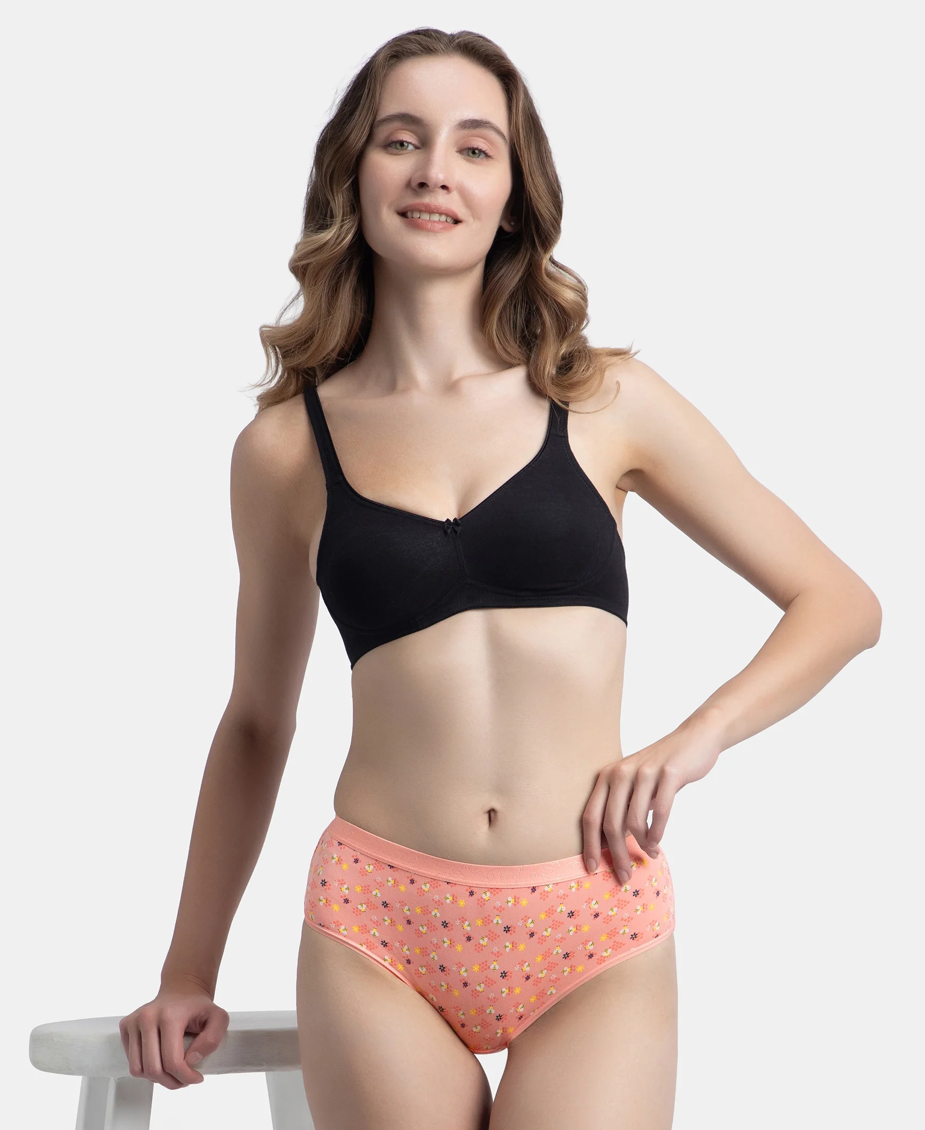 High Coverage Super Combed Cotton Elastane Stretch Mid Waist Hipster With Exposed Waistband - Valerian, Candlelight Peach & Classic Navy (Pack of 3) - Image 13