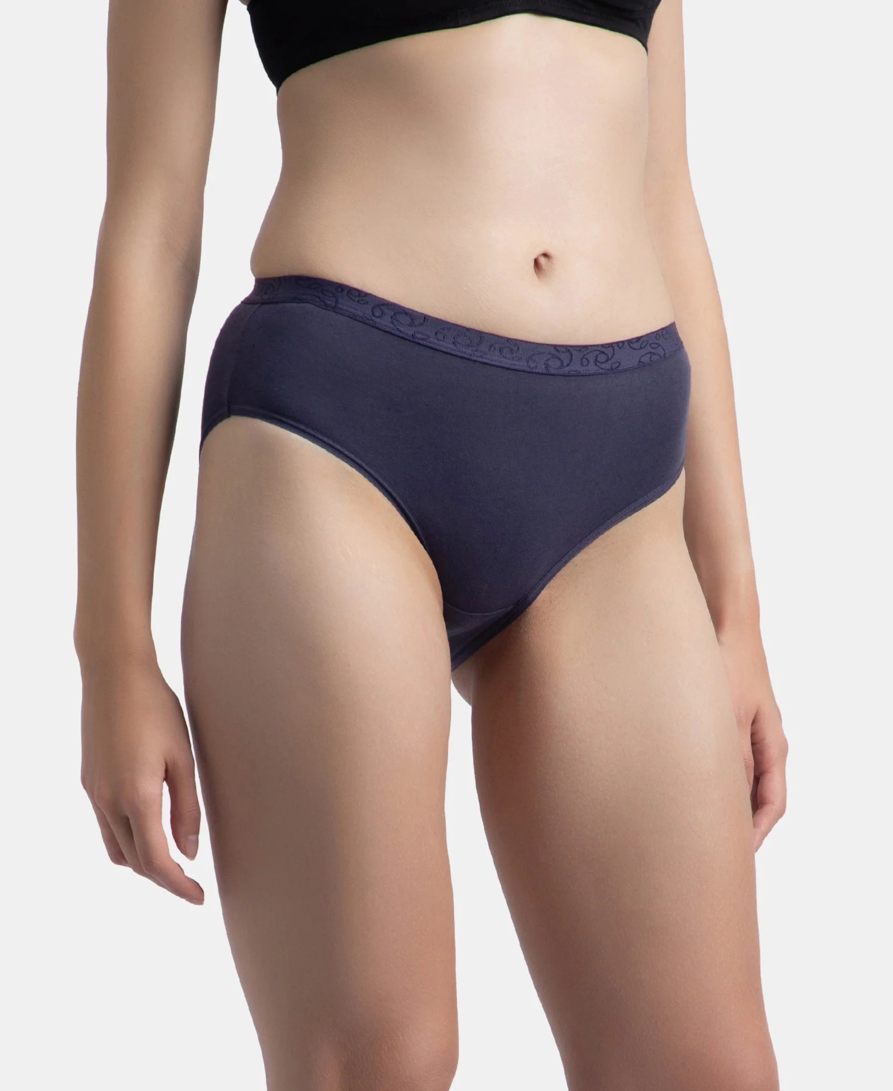 High Coverage Super Combed Cotton Elastane Stretch Mid Waist Hipster With Exposed Waistband - Valerian, Candlelight Peach & Classic Navy (Pack of 3) - Image 4