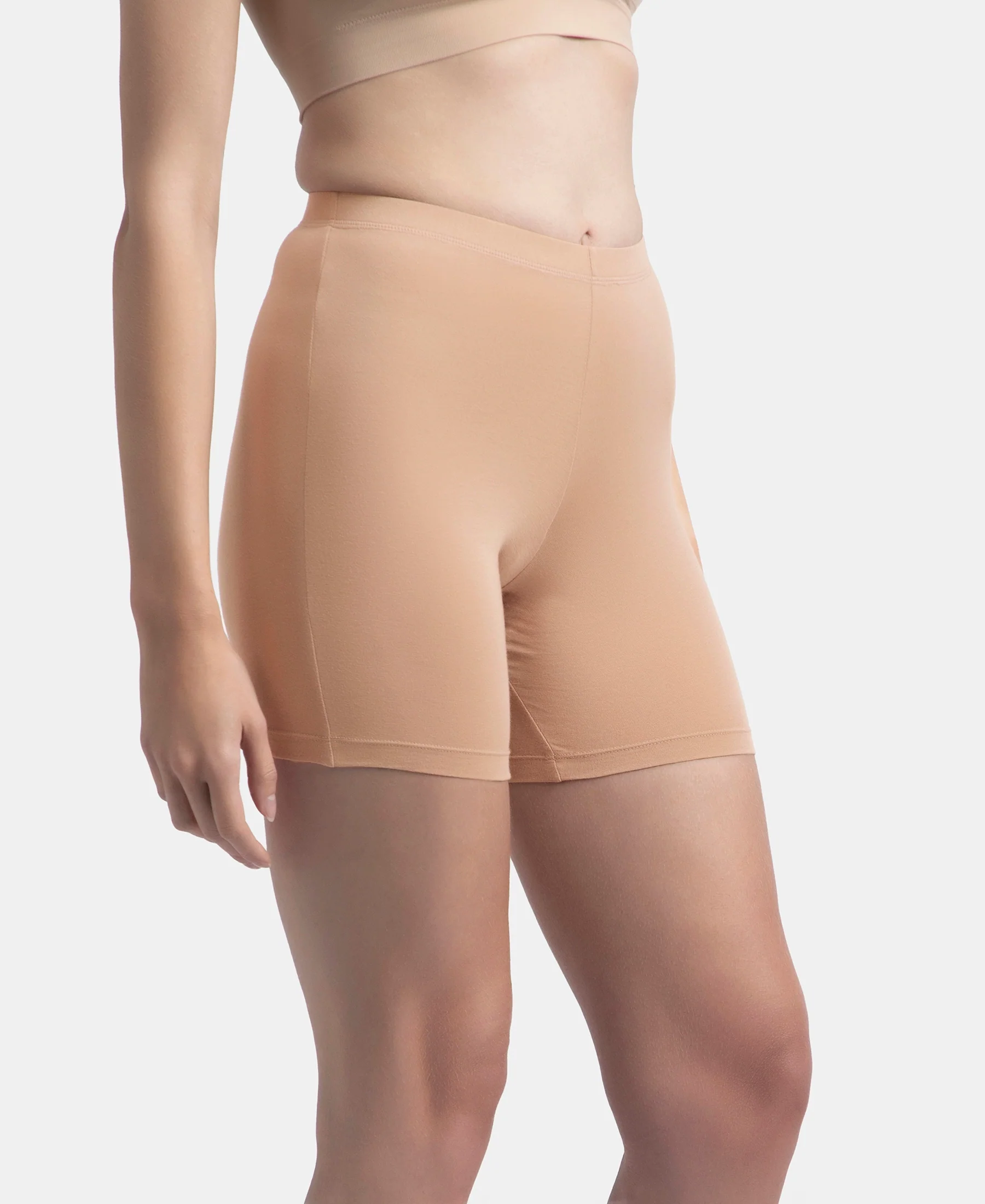 High Coverage Super Combed Cotton Elastane Stretch Shorties With Concealed Waistband - Almondine - Image 2