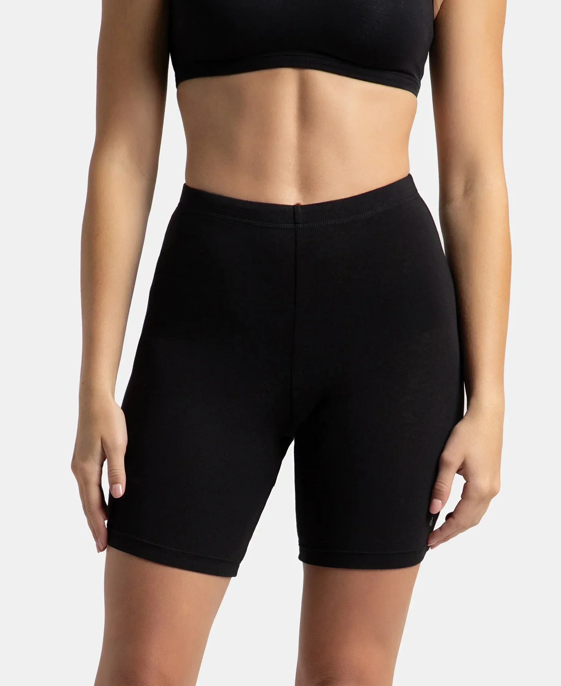 High Coverage Super Combed Cotton Elastane Stretch Shorties With Concealed Waistband - Black & Classic Navy (Pack of 2) - Image 2