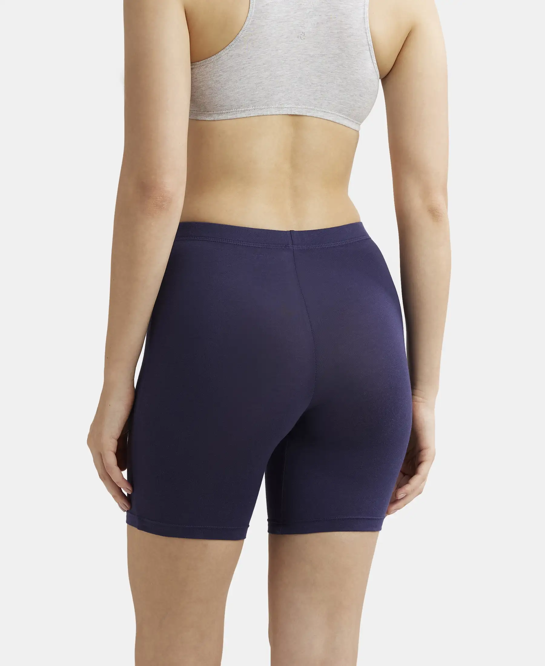 High Coverage Super Combed Cotton Elastane Stretch Shorties With Concealed Waistband - Black & Classic Navy (Pack of 2) - Image 3