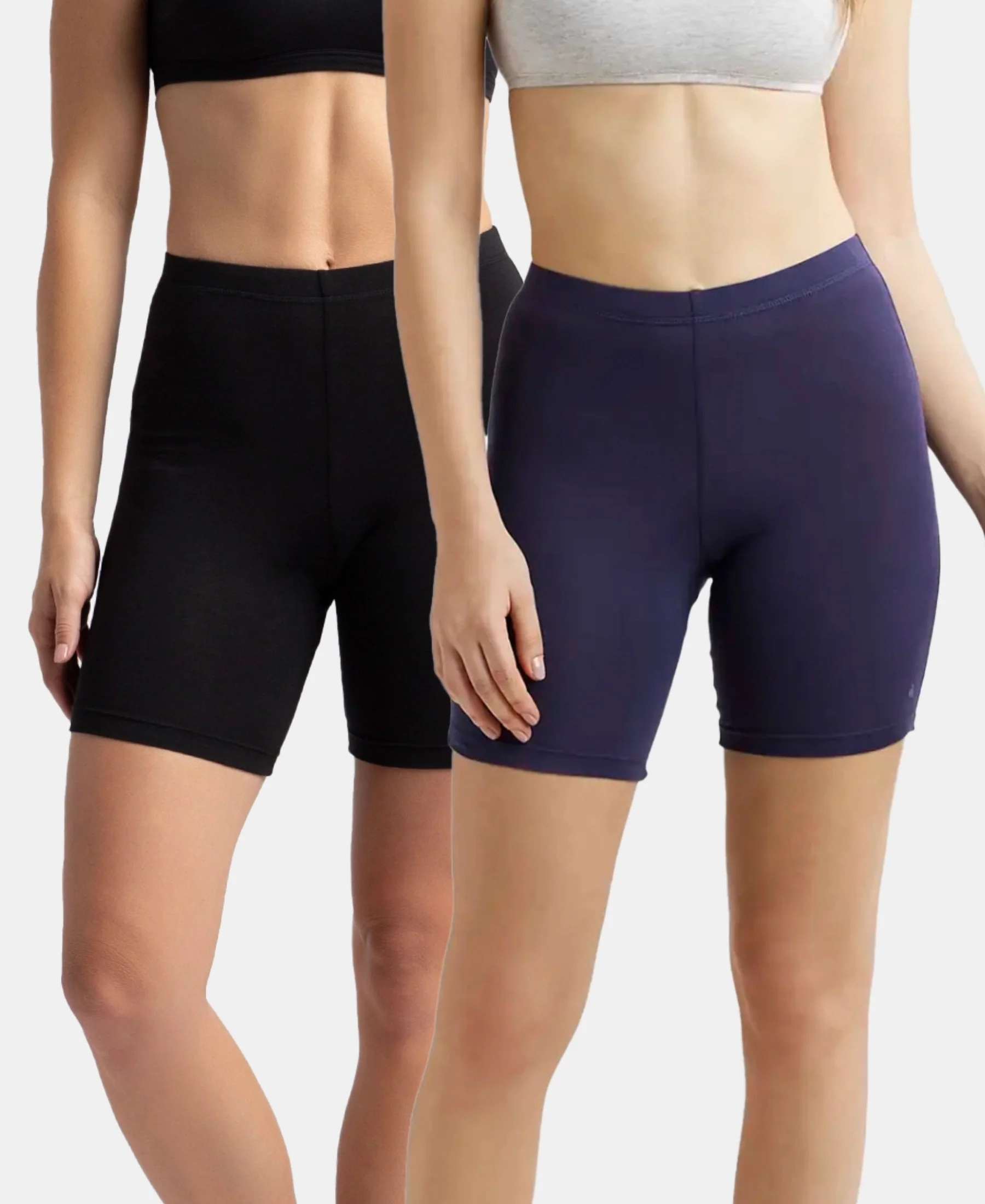 High Coverage Super Combed Cotton Elastane Stretch Shorties With Concealed Waistband - Black & Classic Navy (Pack of 2) - Image 5