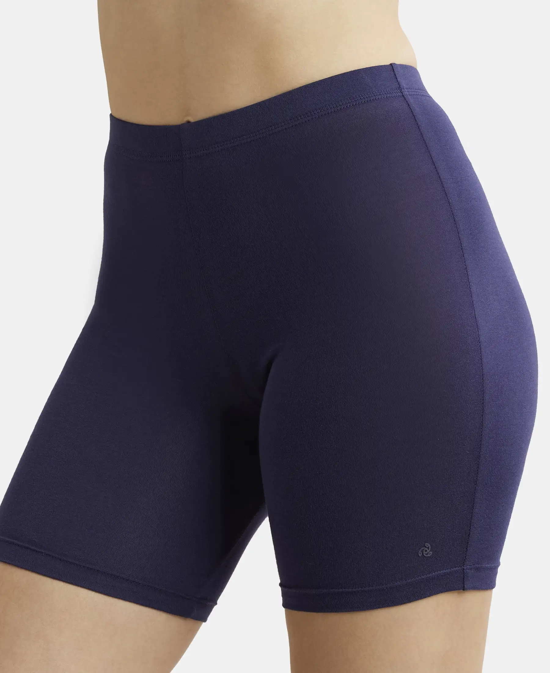 High Coverage Super Combed Cotton Elastane Stretch Shorties With Concealed Waistband - Black & Classic Navy (Pack of 2) - Image 8