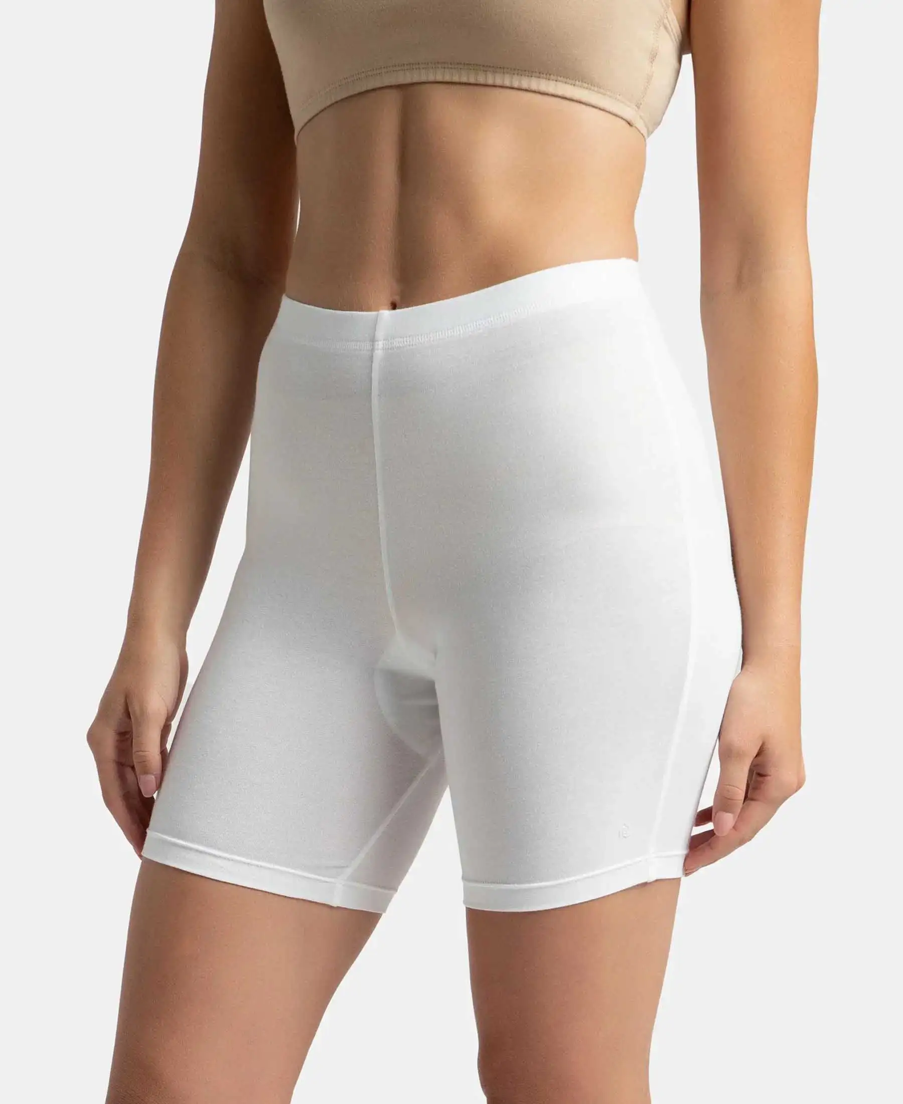 High Coverage Super Combed Cotton Elastane Stretch Shorties With Concealed Waistband - White - Image 2