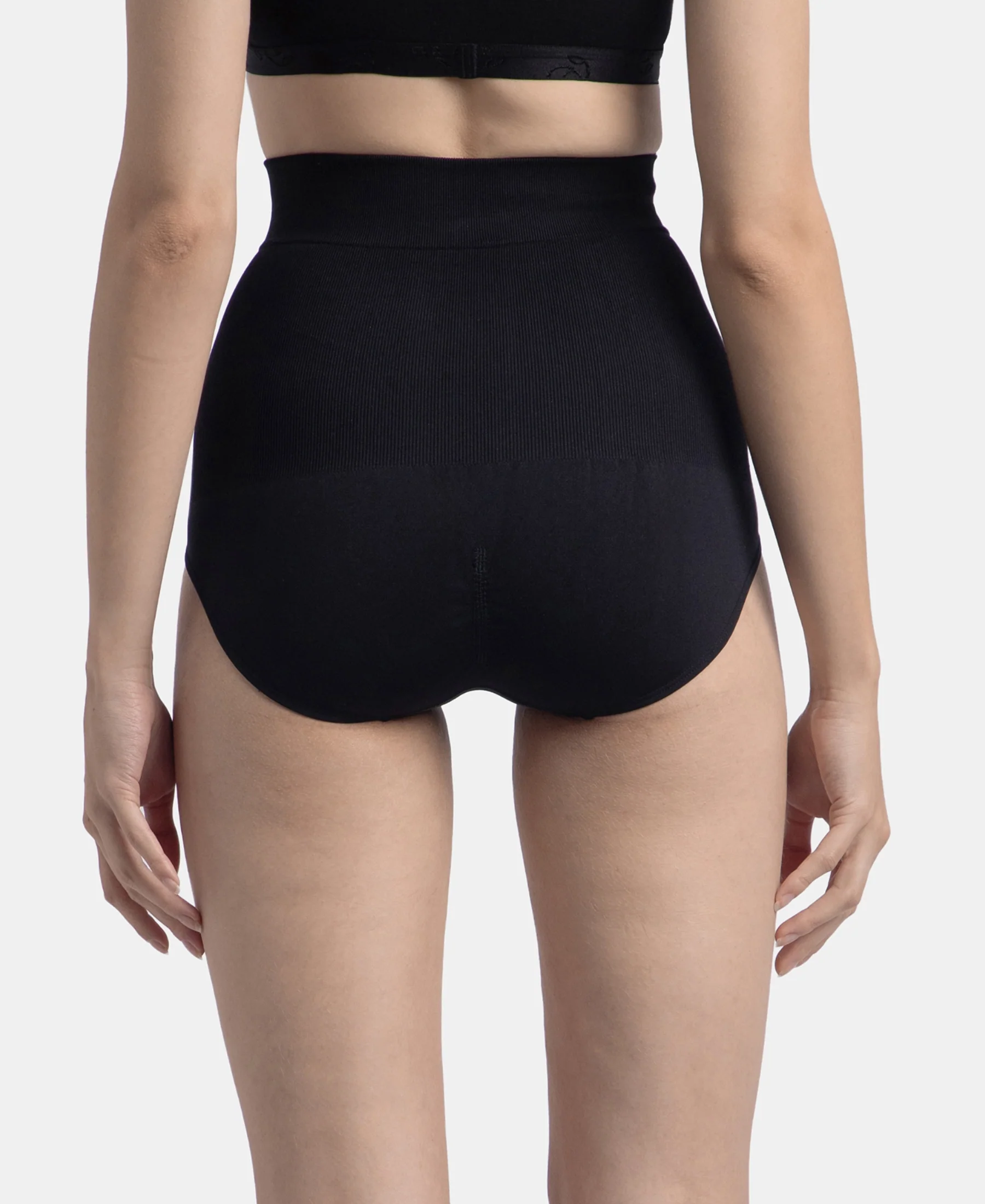 High Waist Microfiber Elastane Stretch Seamfree Bikini Shapewear - Black - Image 3