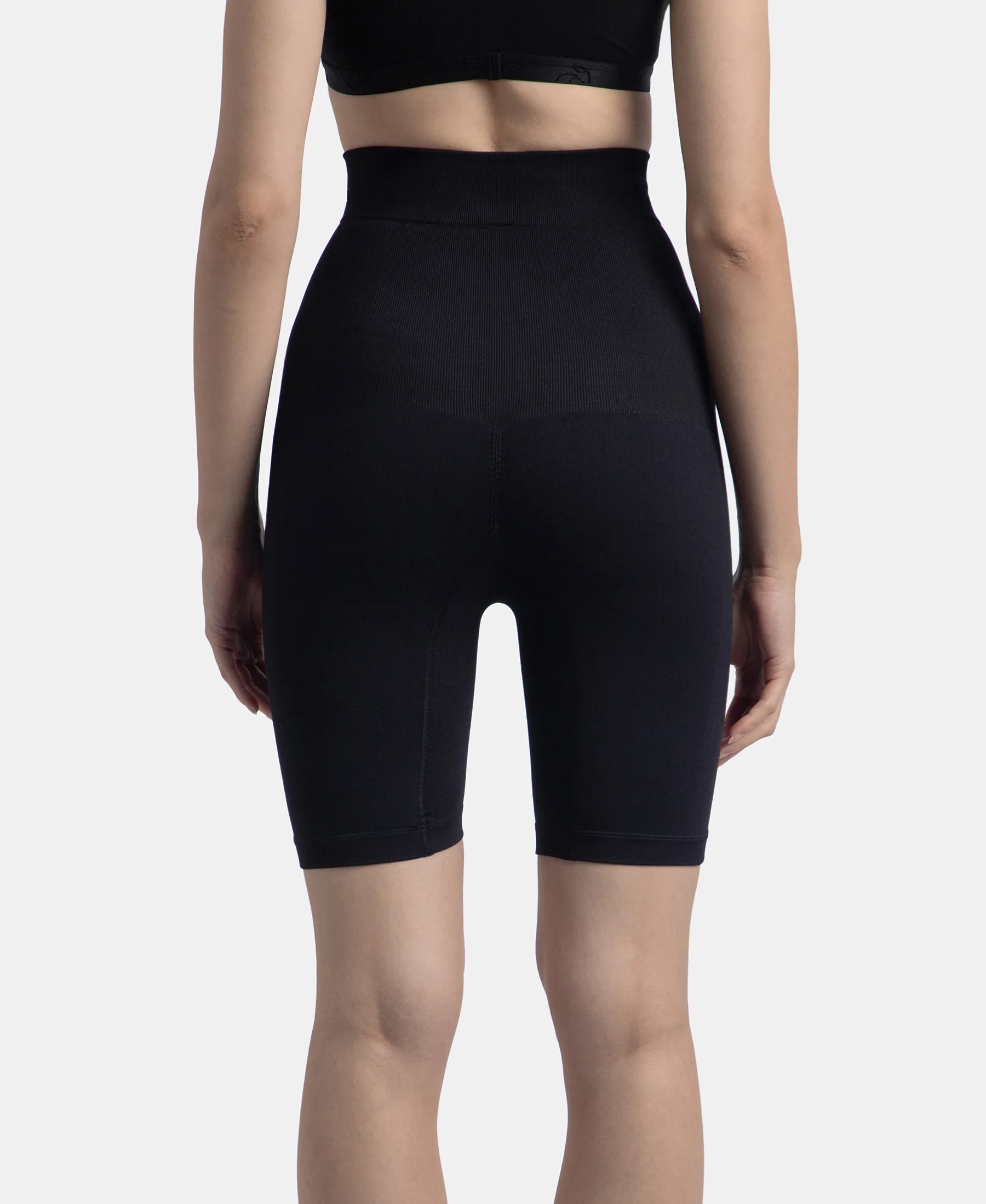 High Waist Microfiber Elastane Stretch Seamfree Shorts Shapewear - Black - Image 3