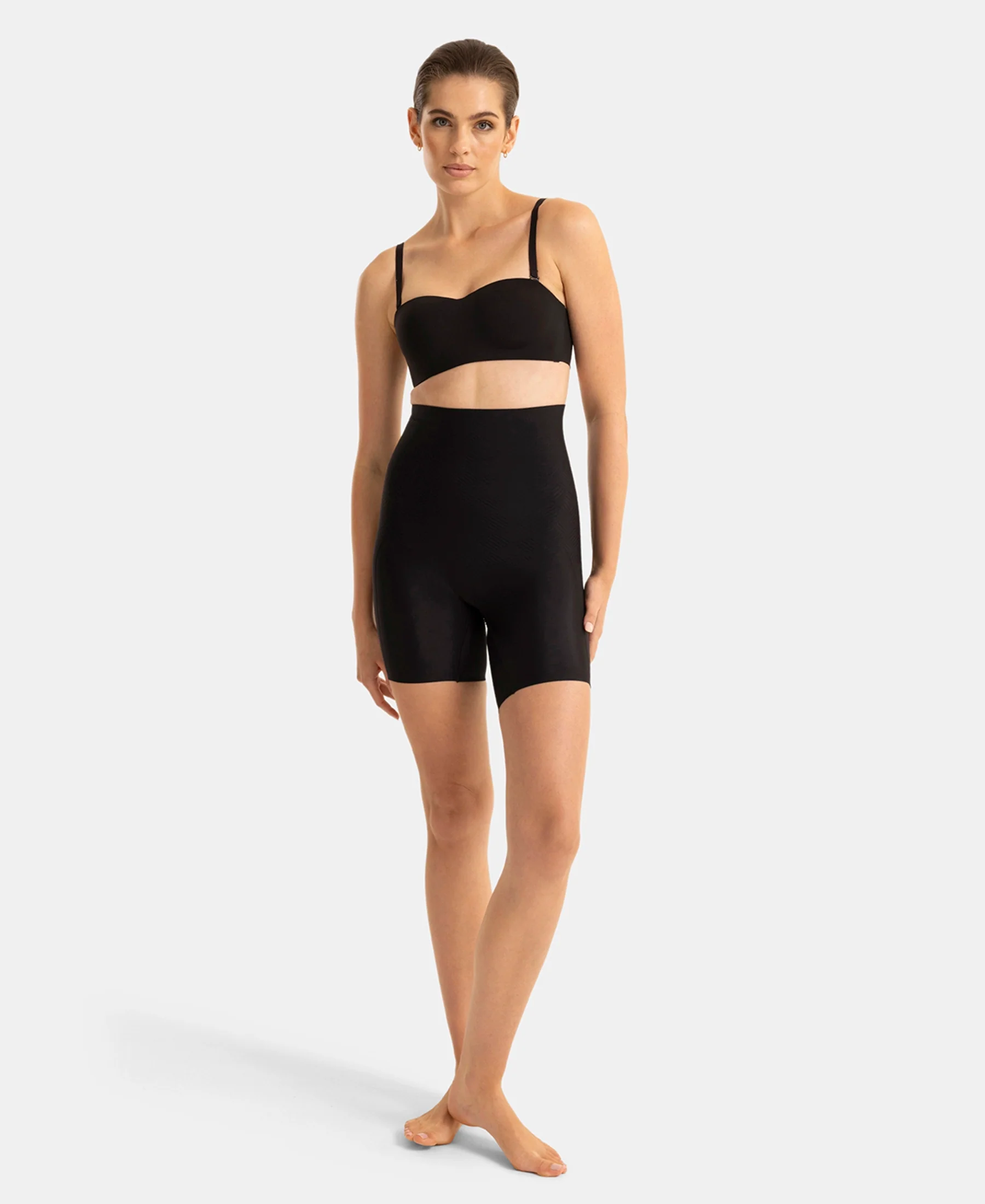 High Waist Microfiber Nylon Elastane Stretch Bonded Shorts Shapewear with Natural StayFresh Treatment - Black - Image 6