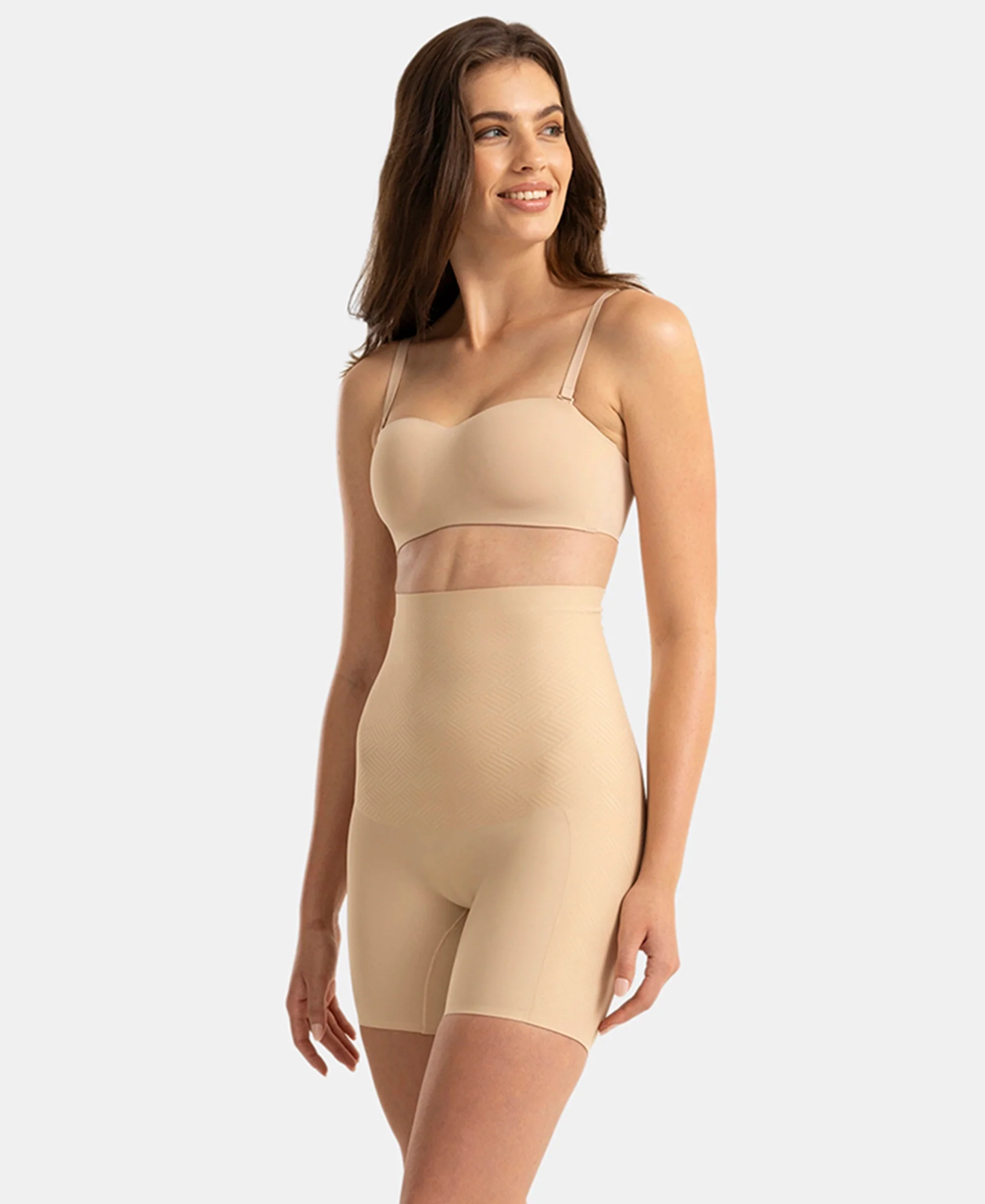 High Waist Microfiber Nylon Elastane Stretch Bonded Shorts Shapewear with Natural StayFresh Treatment - Skin - Image 5