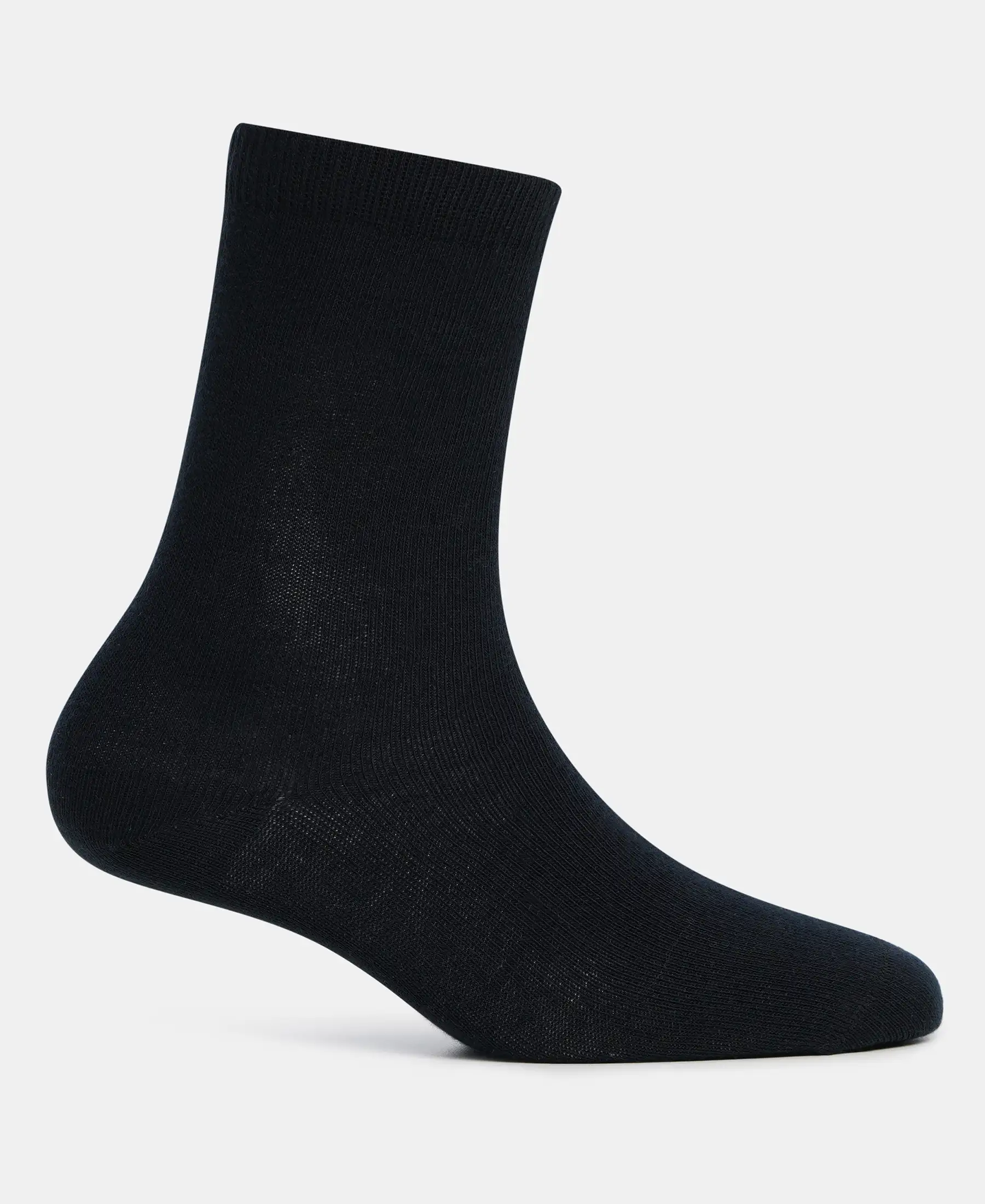 Kid's Compact Cotton Stretch Solid Calf Length Socks With StayFresh Treatment - Black - Image 3