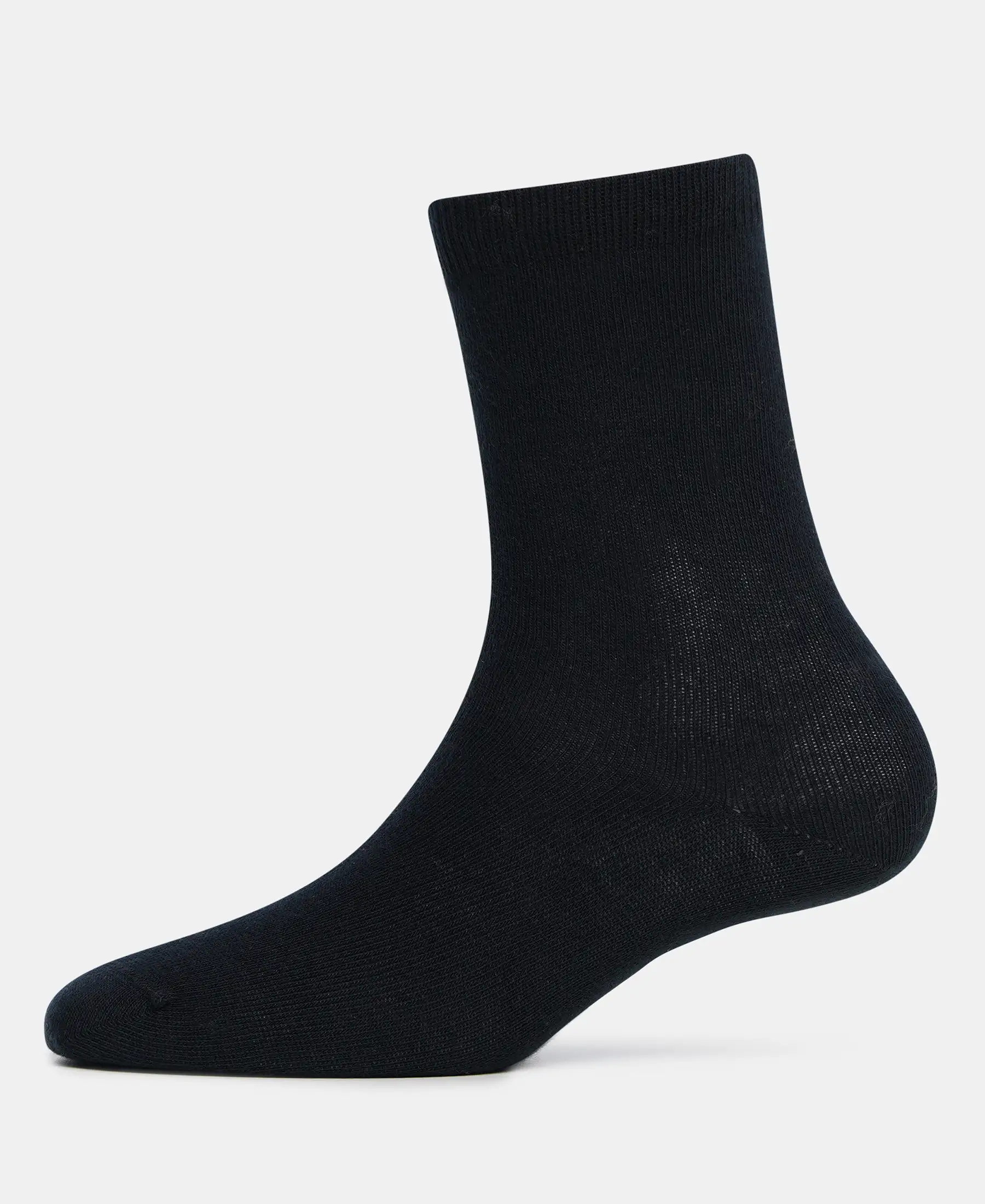 Kid's Compact Cotton Stretch Solid Calf Length Socks With StayFresh Treatment - Black - Image 5