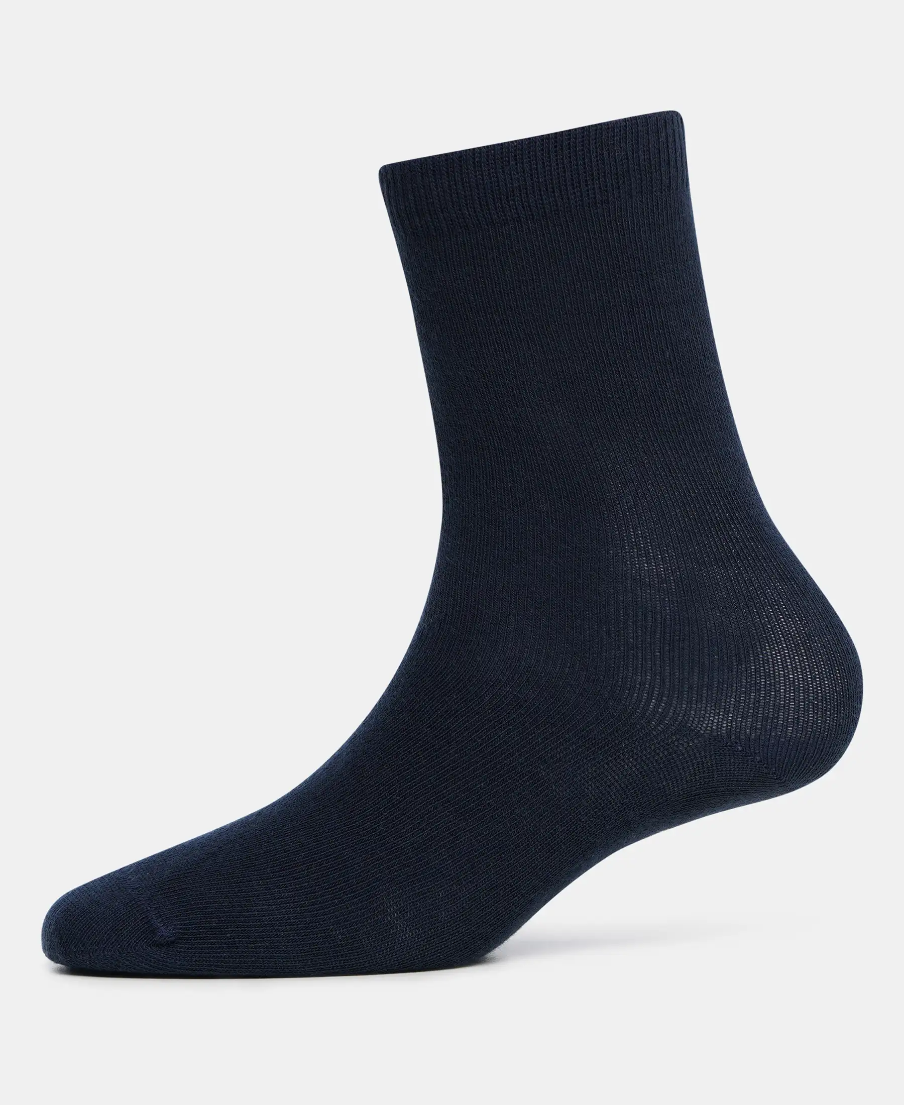 Kid's Compact Cotton Stretch Solid Calf Length Socks With StayFresh Treatment - Navy (Pack of 2) - Image 6