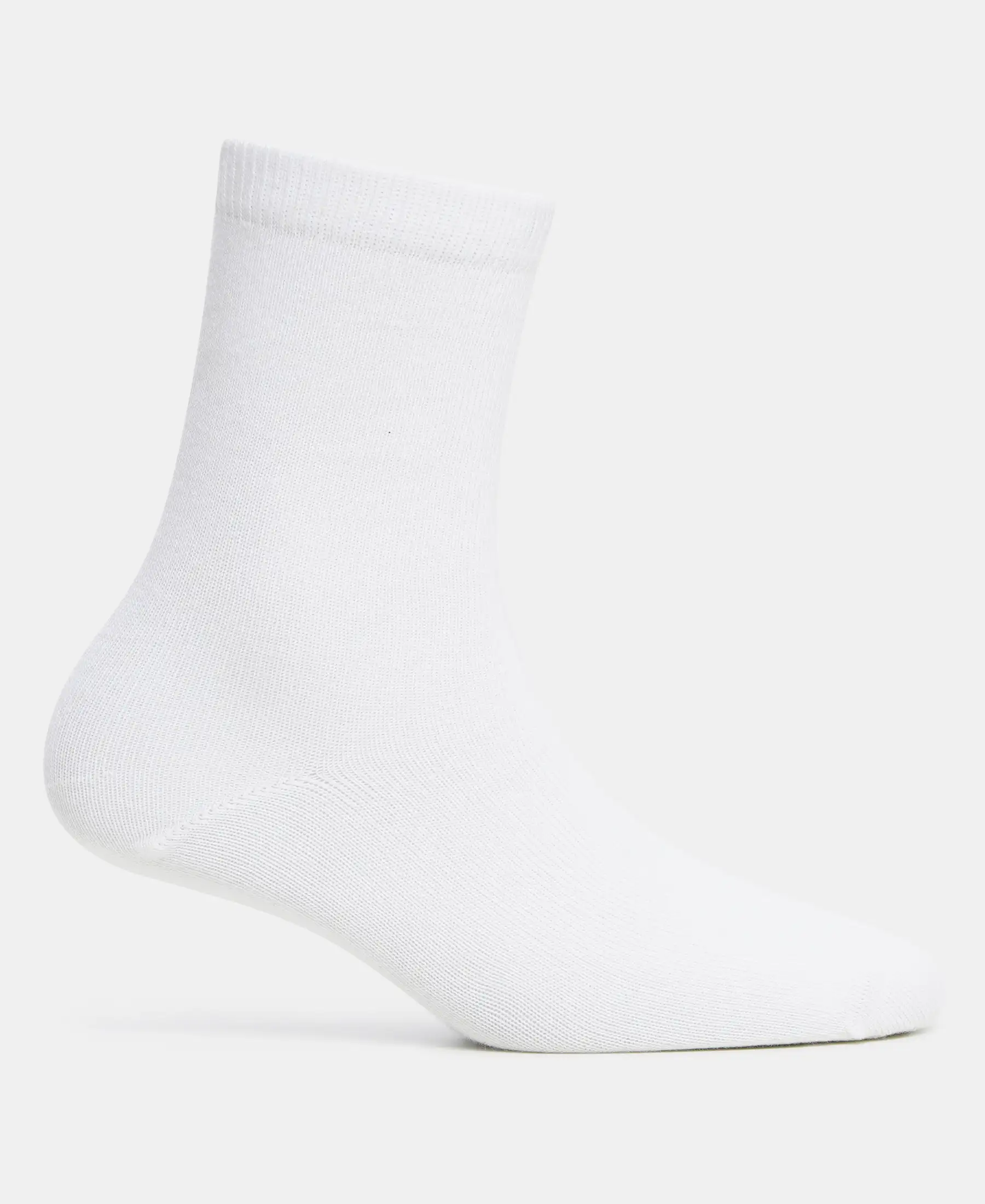 Kid's Compact Cotton Stretch Solid Calf Length Socks With StayFresh Treatment - White - Image 3
