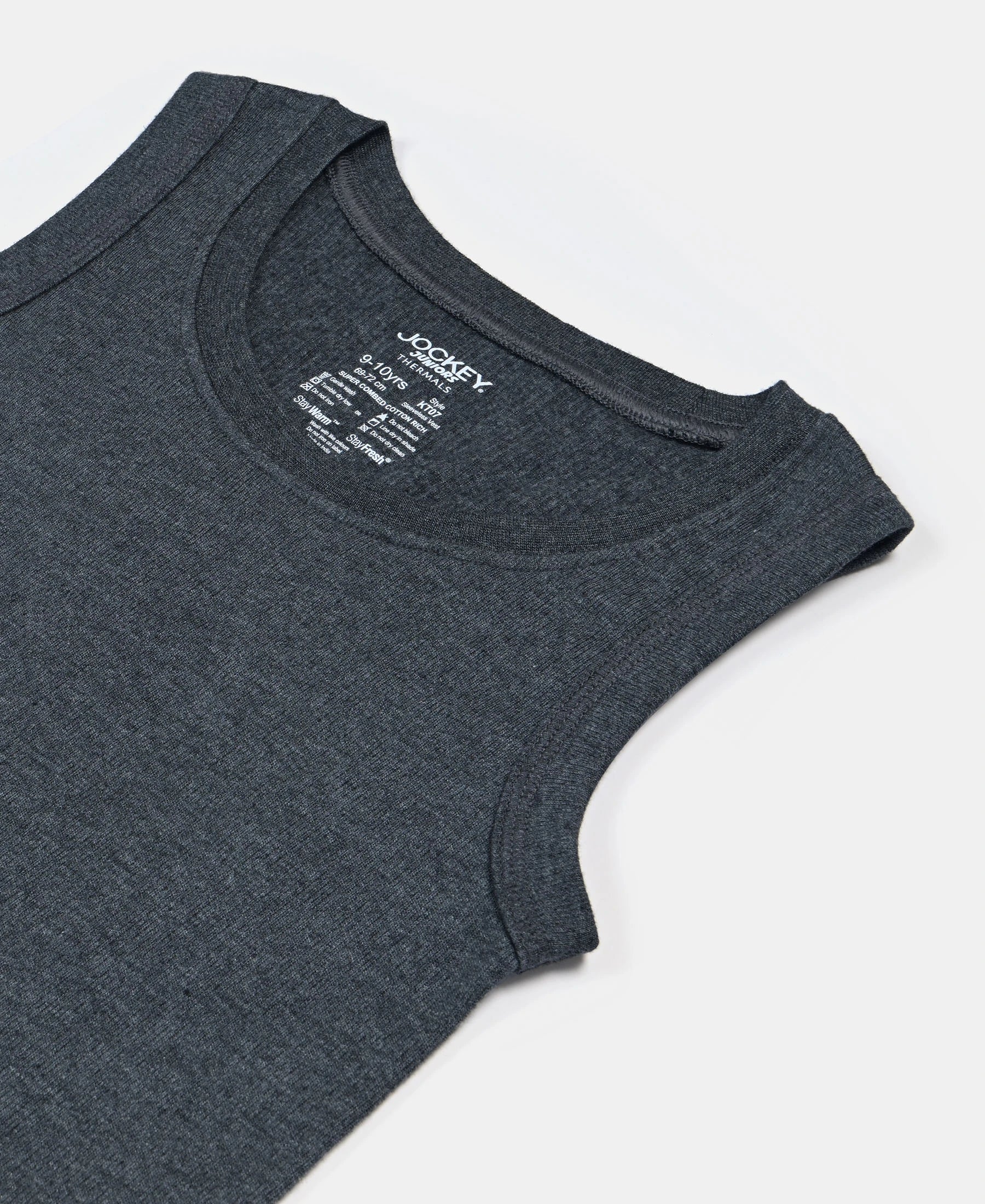 Super Warm Kid's Super Combed Cotton Rich Brushed Thermal Muscle Vest with StayWarm Treatment - Charcoal Melange - Image 3