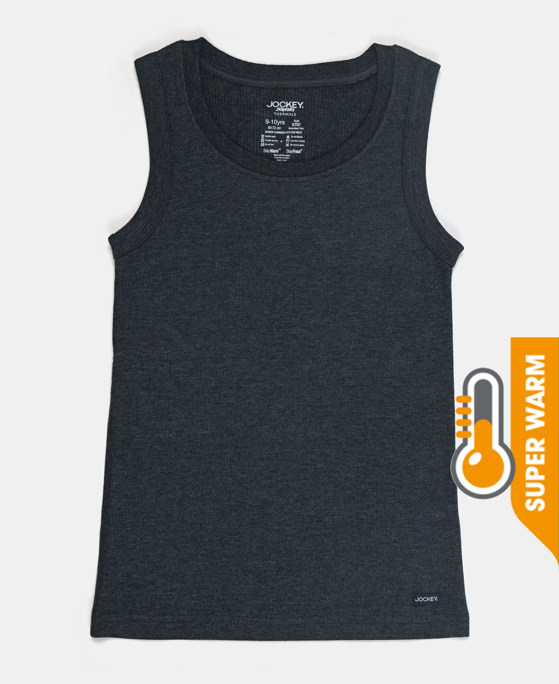Super Warm Kid's Super Combed Cotton Rich Brushed Thermal Muscle Vest with StayWarm Treatment - Charcoal Melange - Image 4