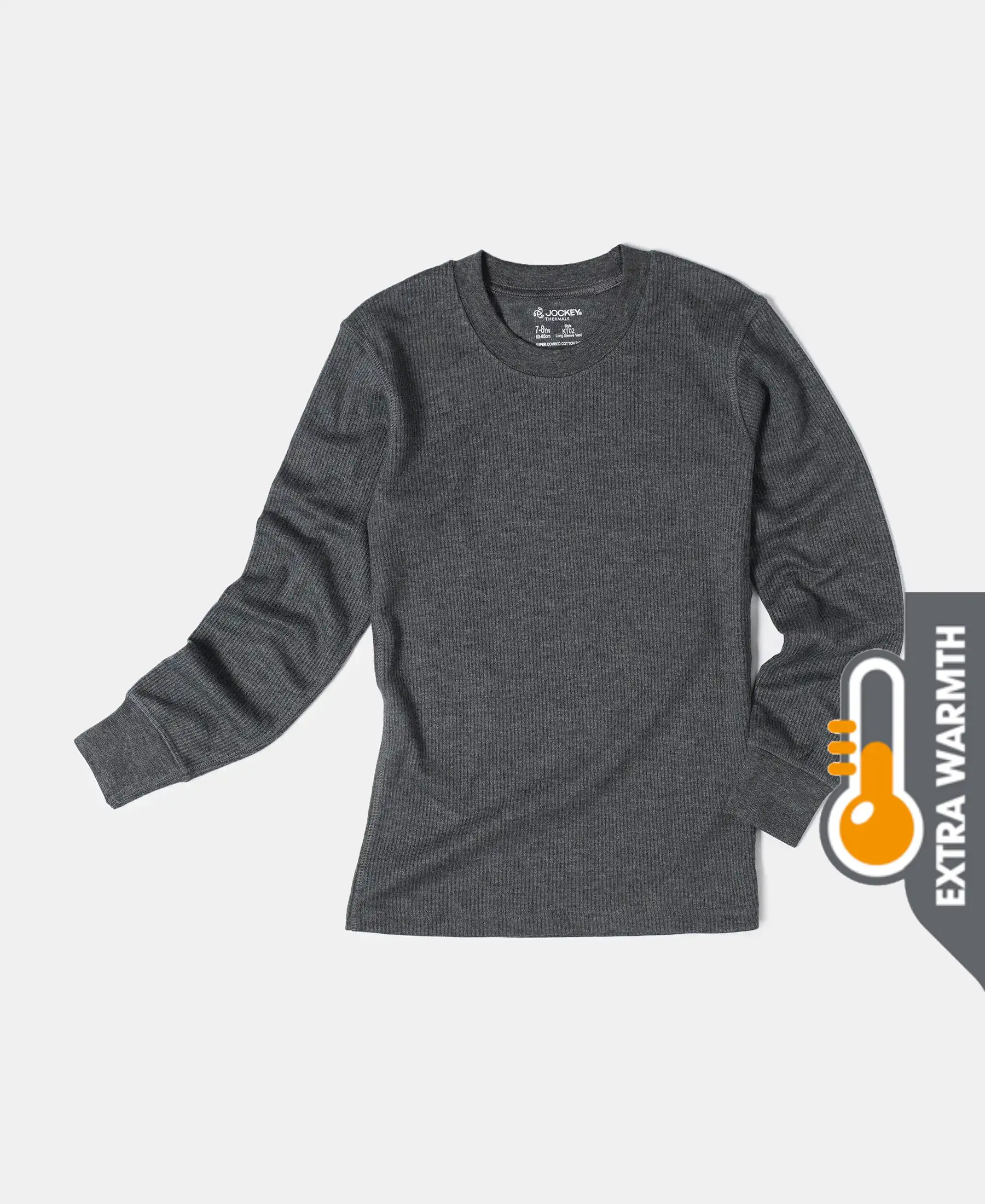 Extra Warmth Kid's Super Combed Cotton Rich Full Sleeve Thermal Undershirt with StayWarm Treatment - Charcoal Melange - Image 5