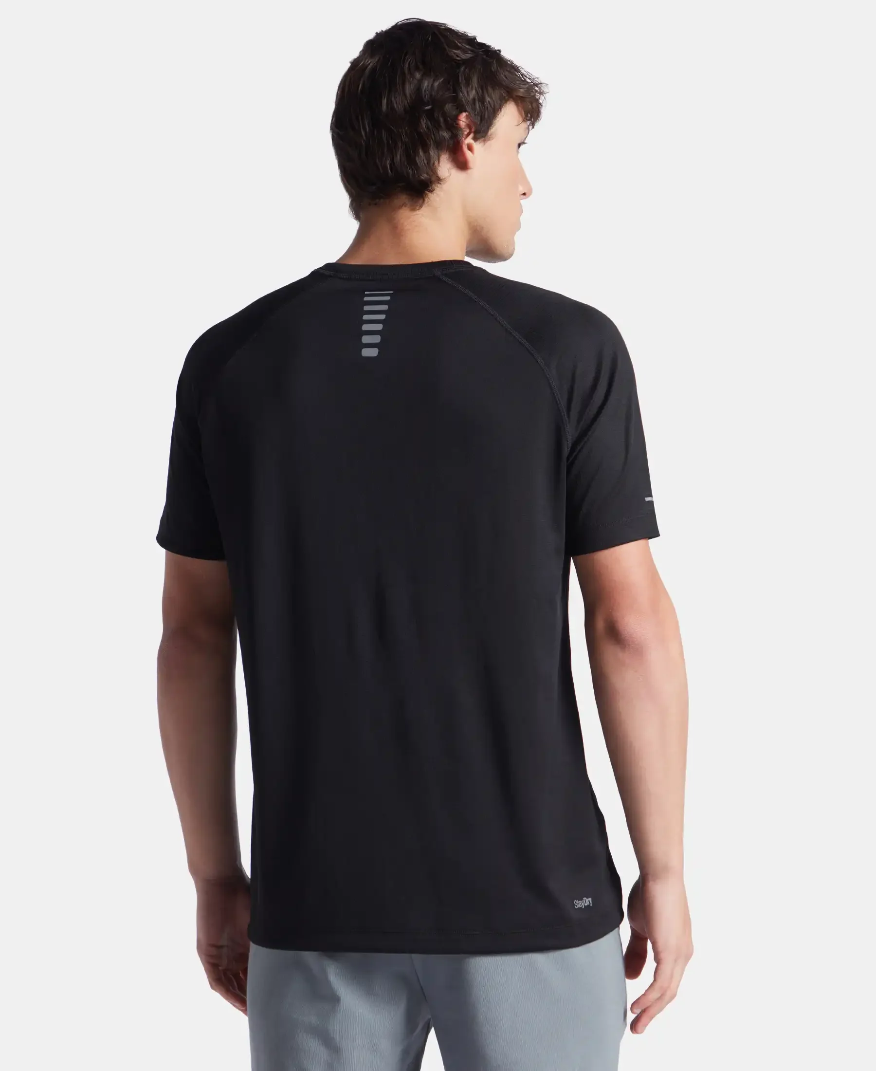 Lightweight Microfiber Round Neck Half Sleeve Printed T-Shirt with Breathable Mesh - Black - Image 3