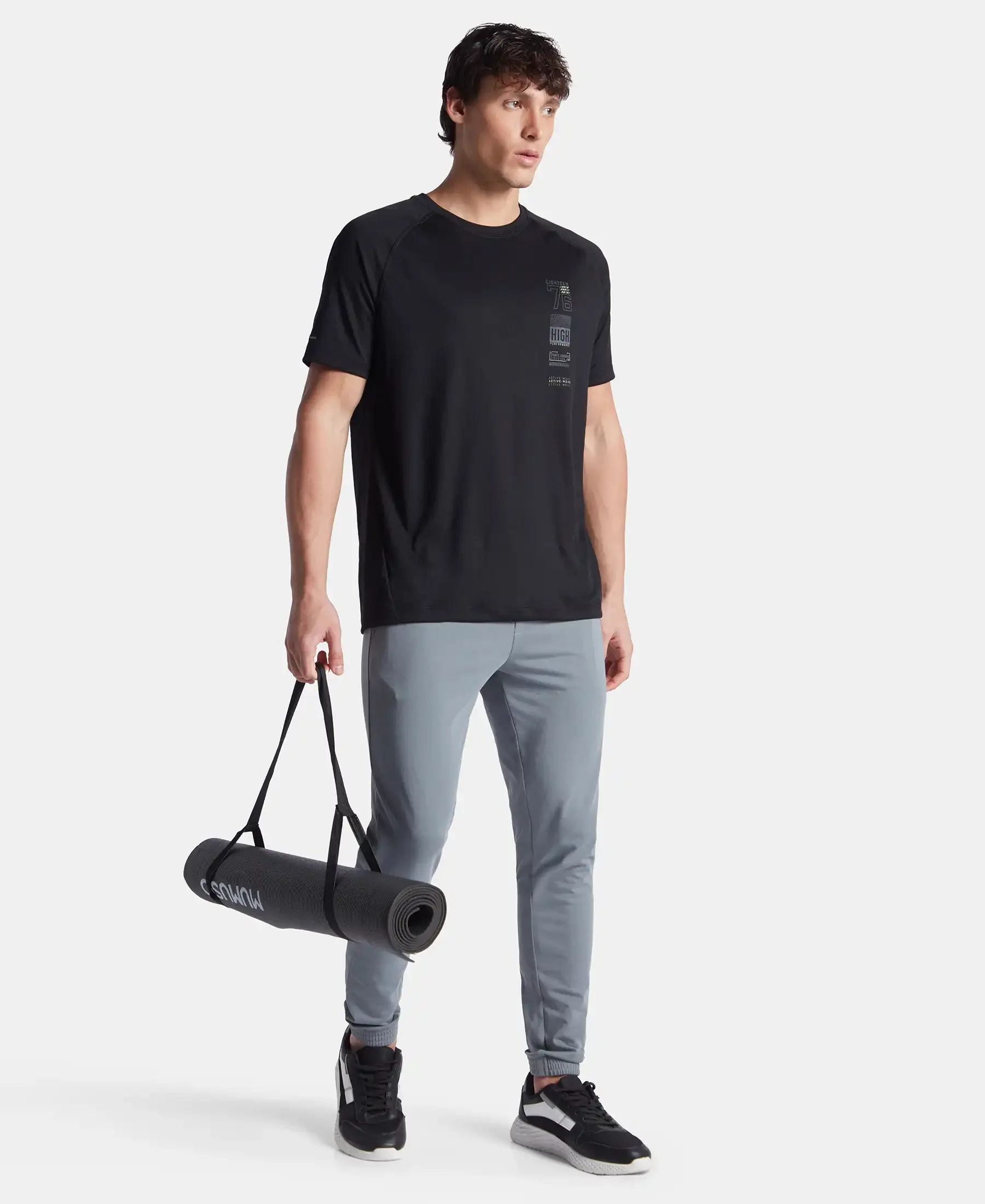 Lightweight Microfiber Round Neck Half Sleeve Printed T-Shirt with Breathable Mesh - Black - Image 6