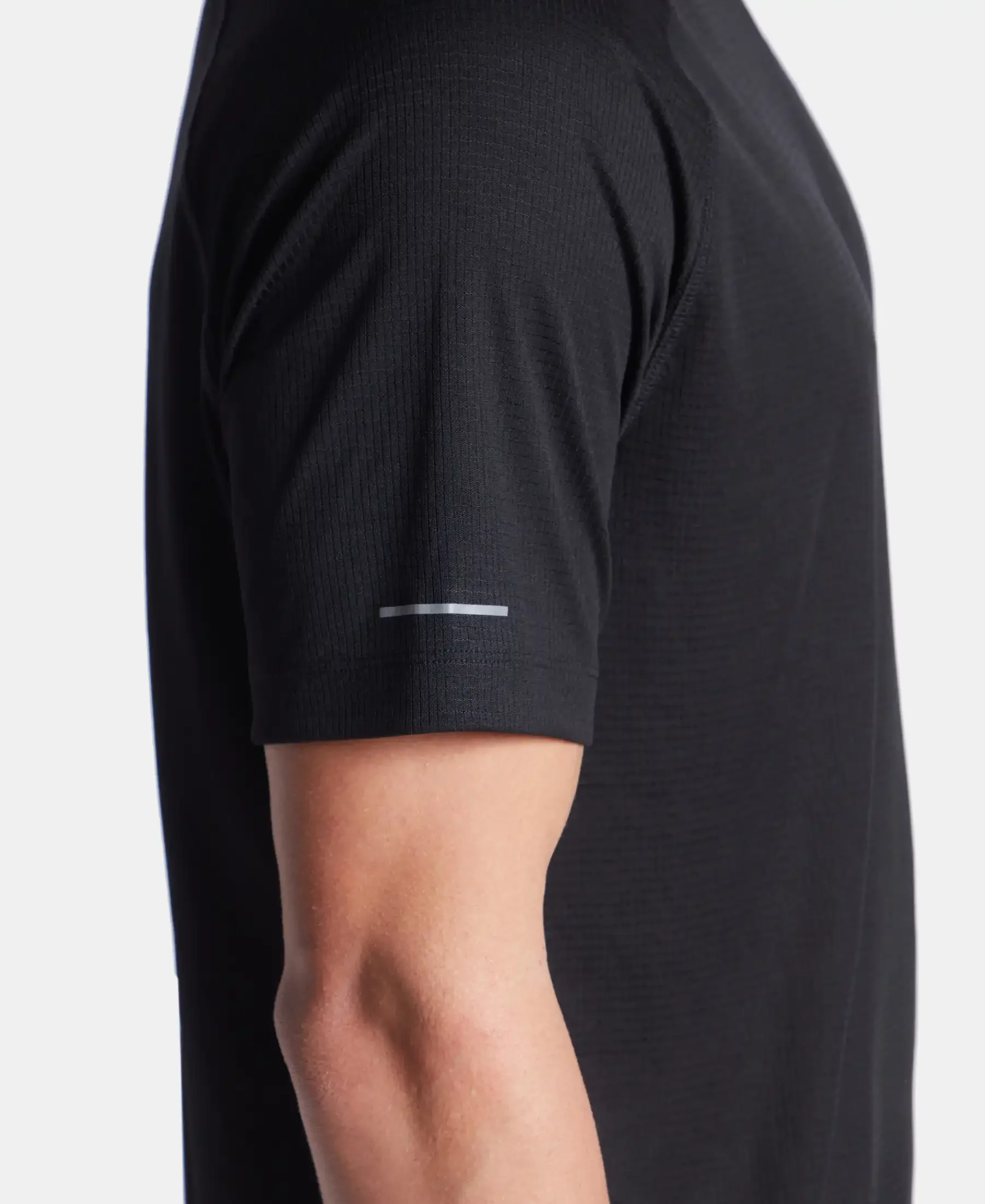 Lightweight Microfiber Round Neck Half Sleeve Printed T-Shirt with Breathable Mesh - Black - Image 8
