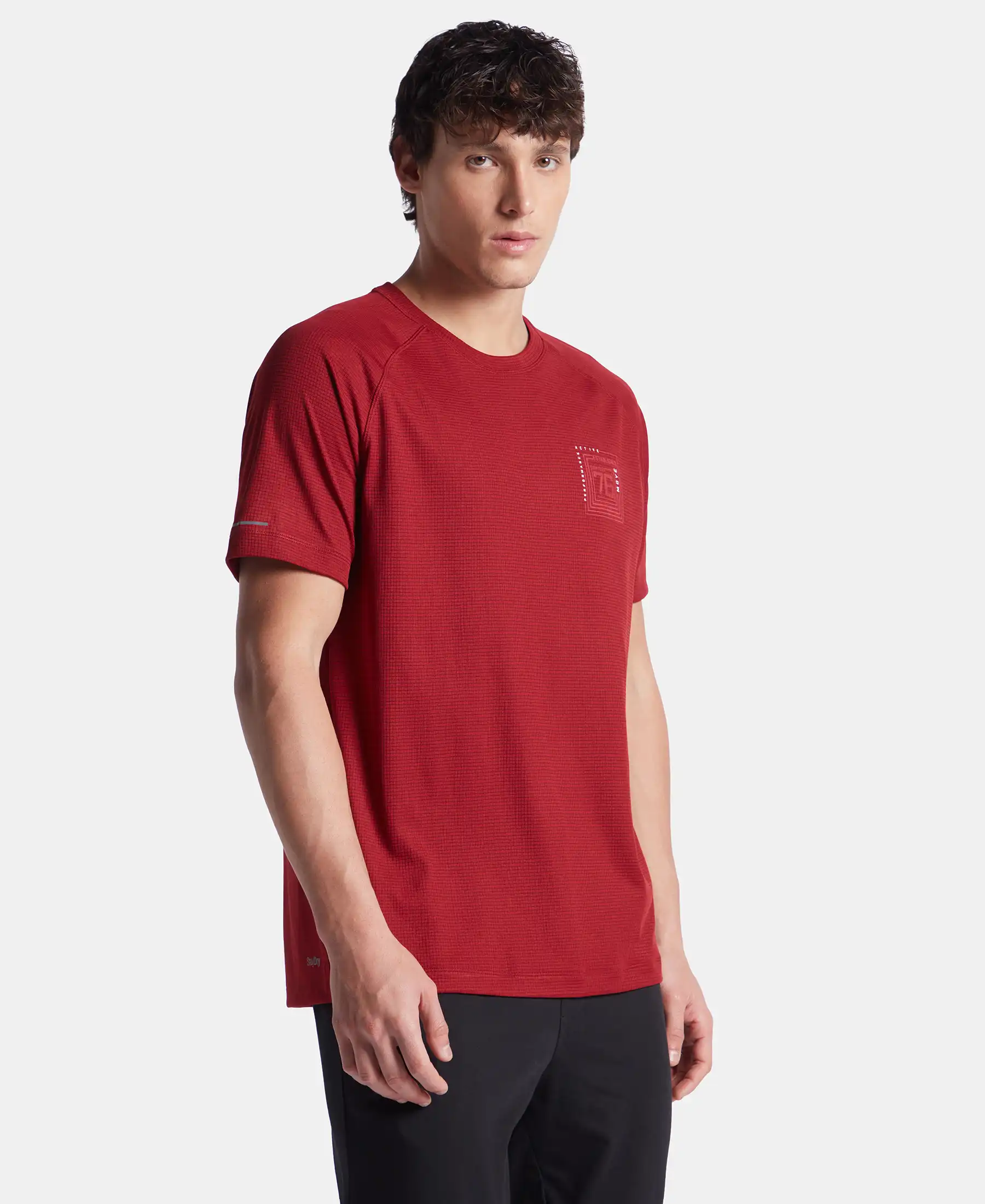 Lightweight Microfiber Round Neck Half Sleeve Printed T-Shirt with Breathable Mesh - Sundried Tomato - Image 2