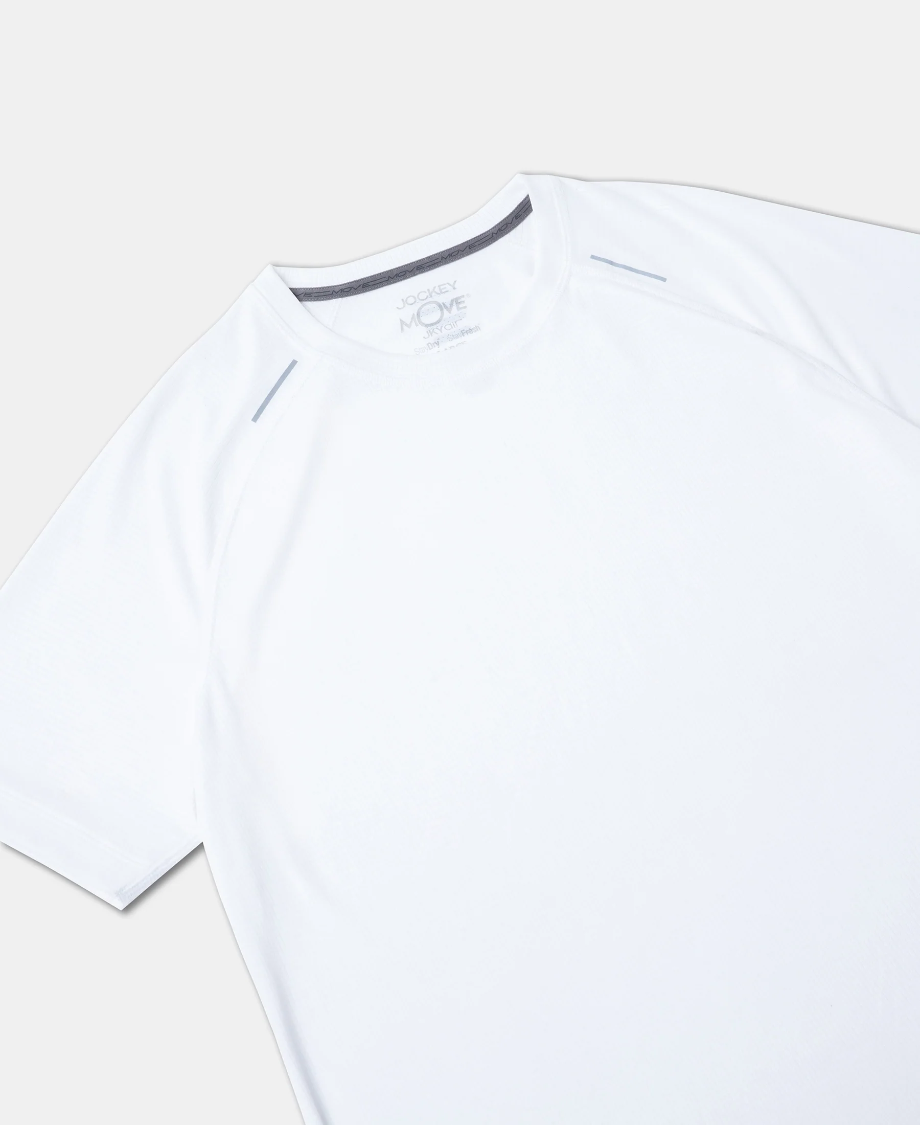 Lightweight Microfiber Solid Round Neck Half Sleeve T-Shirt with Breathable Mesh - White - Image 10