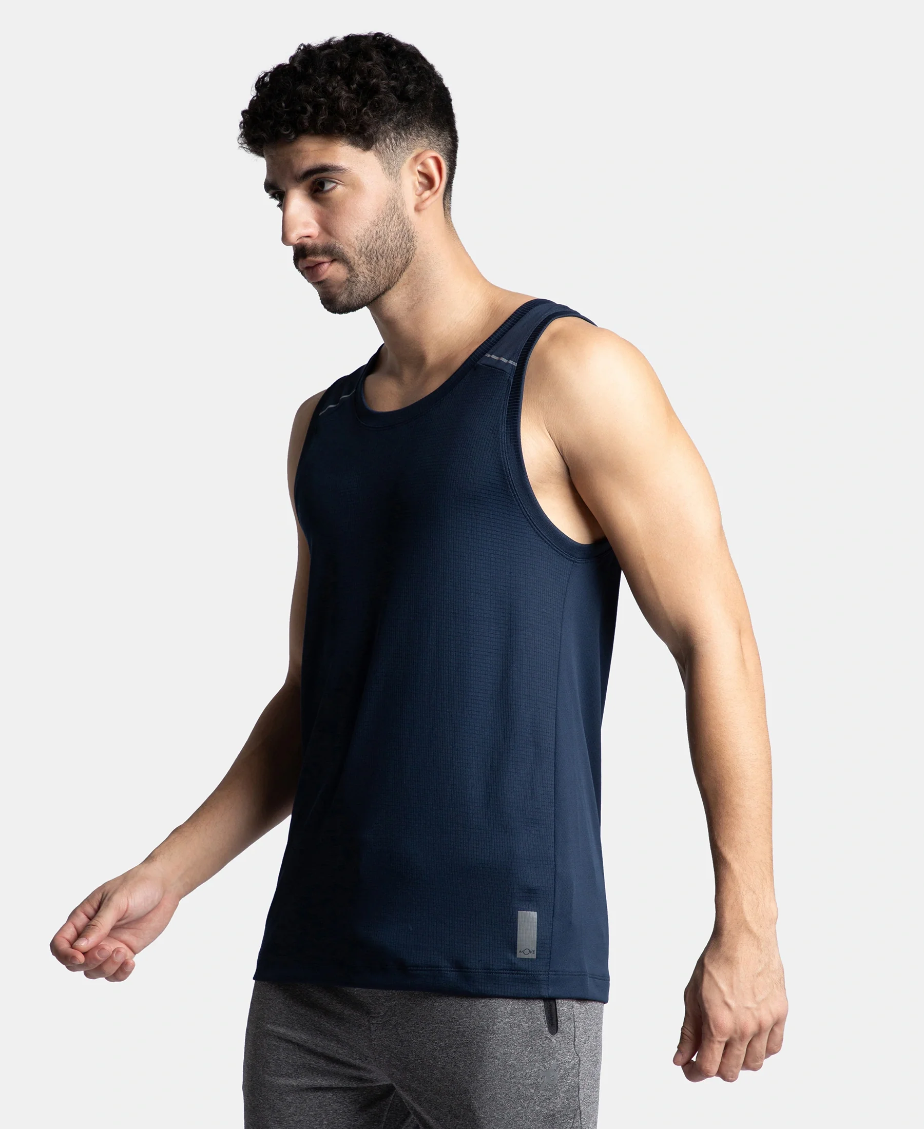 Lightweight Microfiber Solid Tank Top with Breathable Mesh - Navy - Image 2