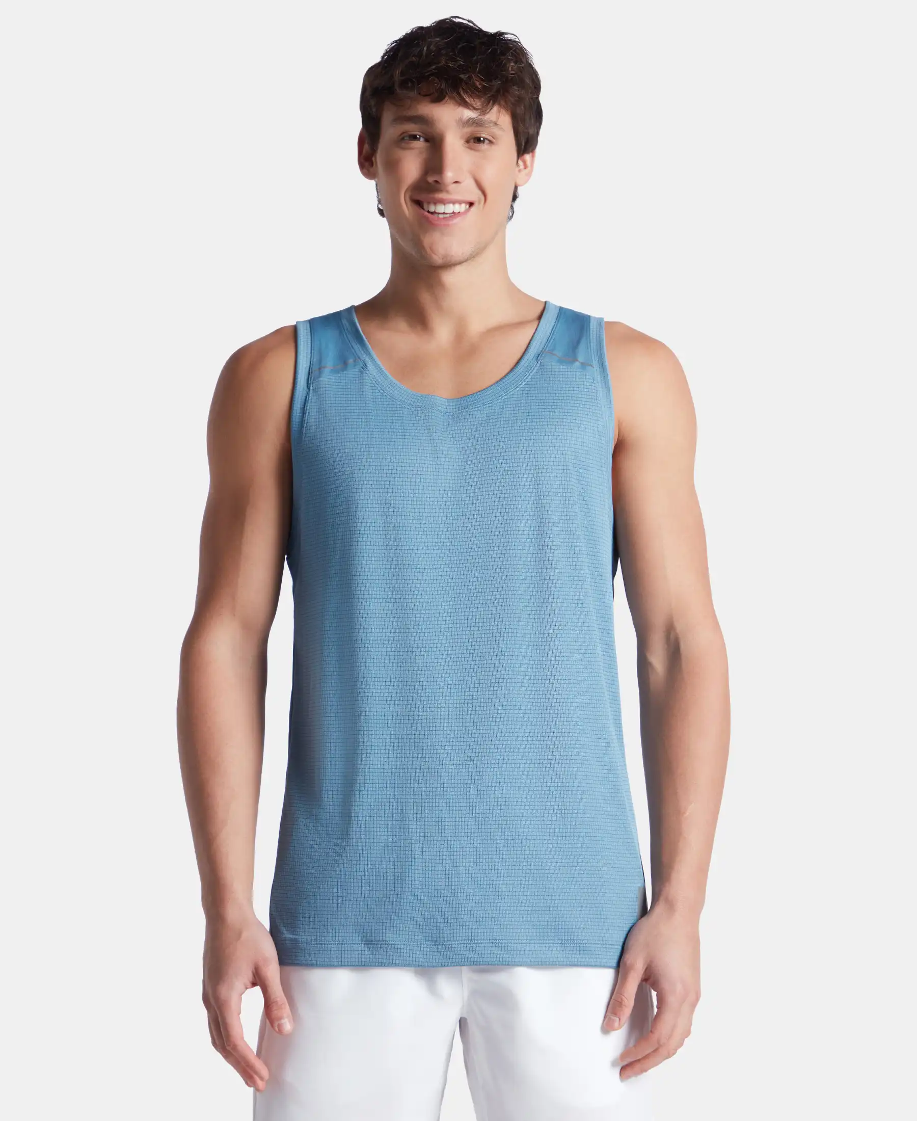 Lightweight Microfiber Solid Tank Top with Breathable Mesh - Provincial Blue