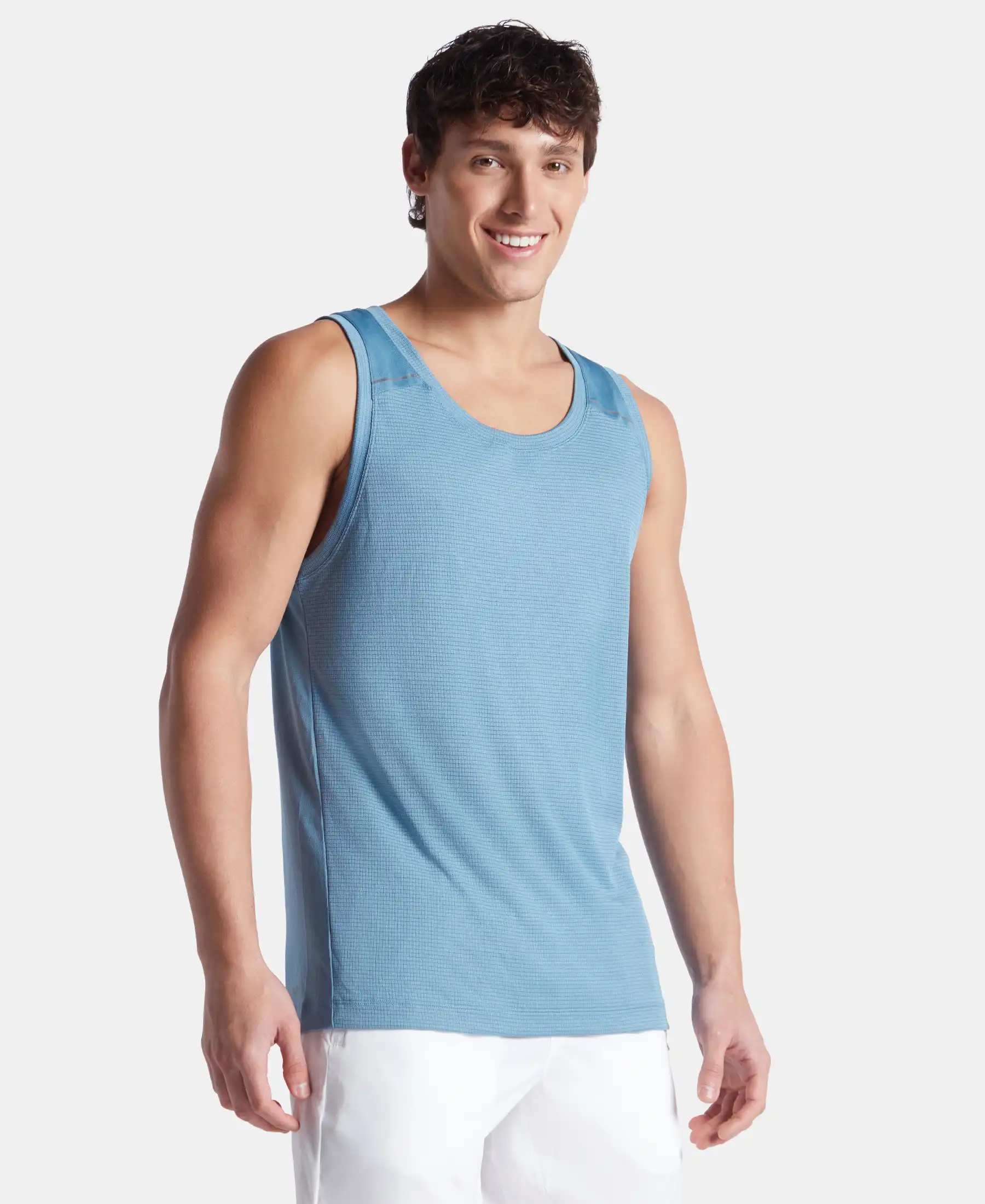 Lightweight Microfiber Solid Tank Top with Breathable Mesh - Provincial Blue - Image 2