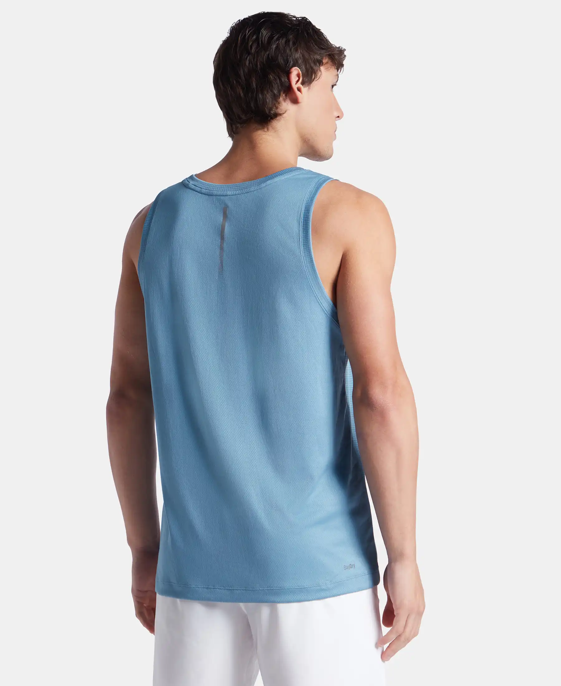 Lightweight Microfiber Solid Tank Top with Breathable Mesh - Provincial Blue - Image 3