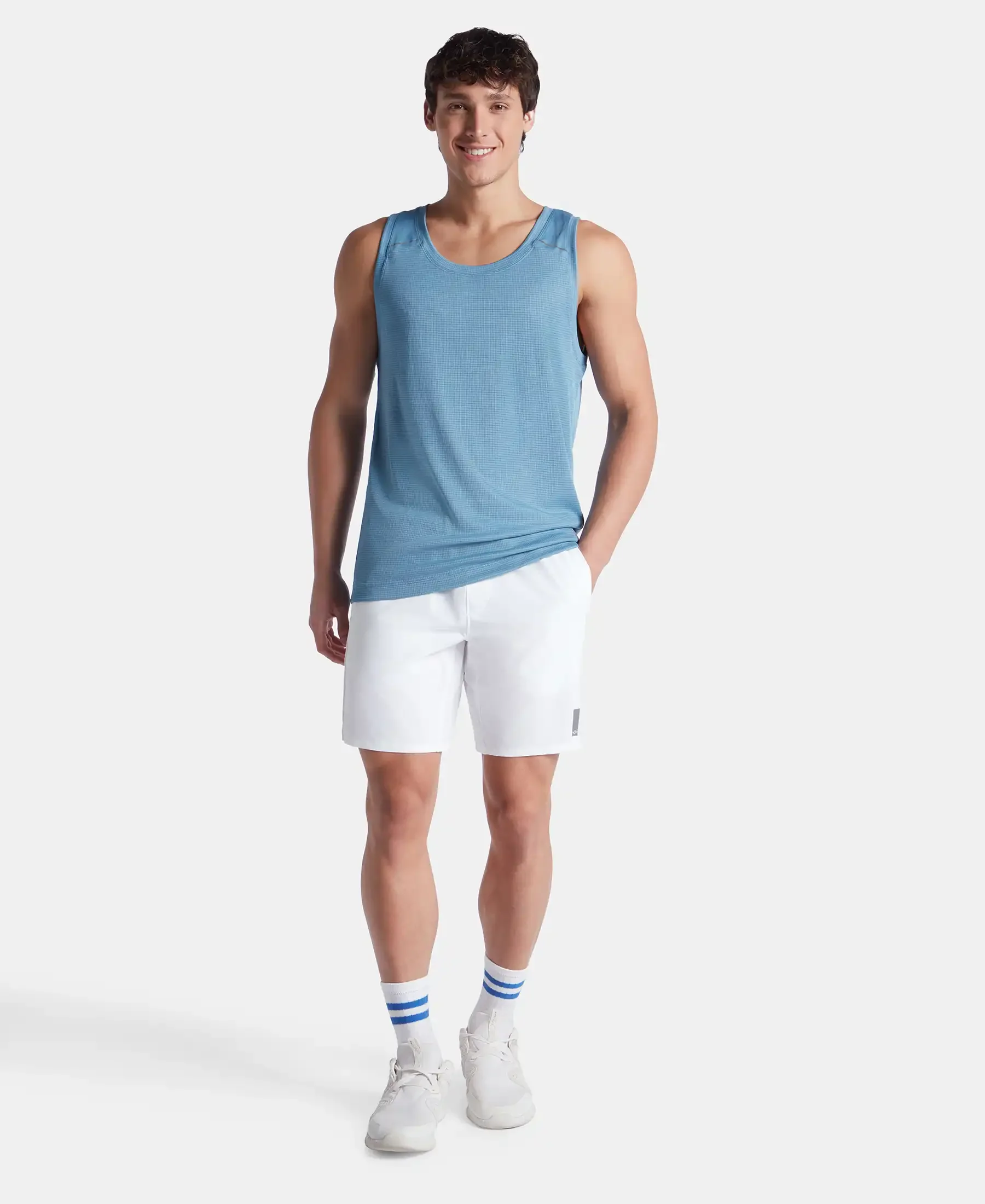 Lightweight Microfiber Solid Tank Top with Breathable Mesh - Provincial Blue - Image 4