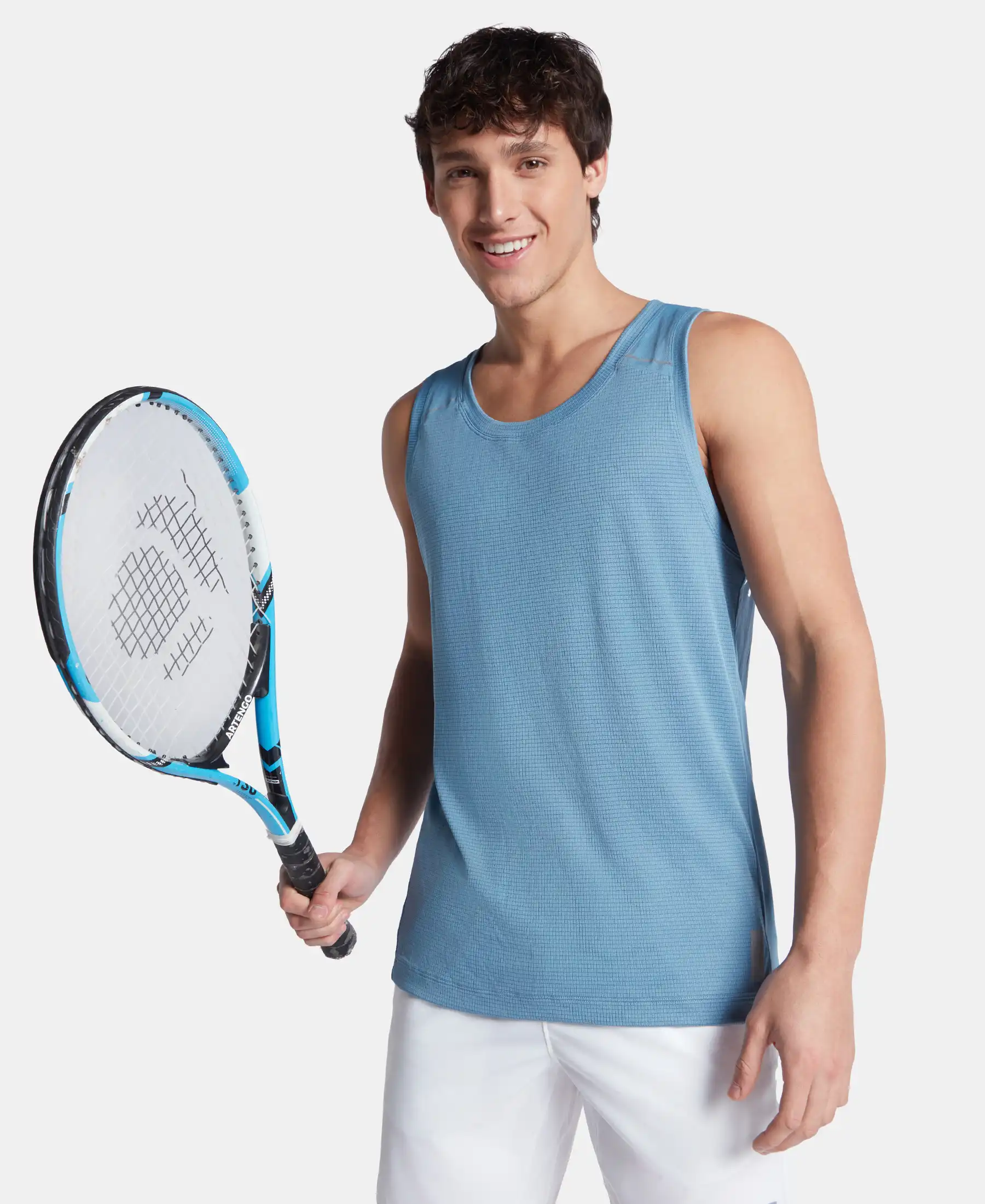 Lightweight Microfiber Solid Tank Top with Breathable Mesh - Provincial Blue - Image 5
