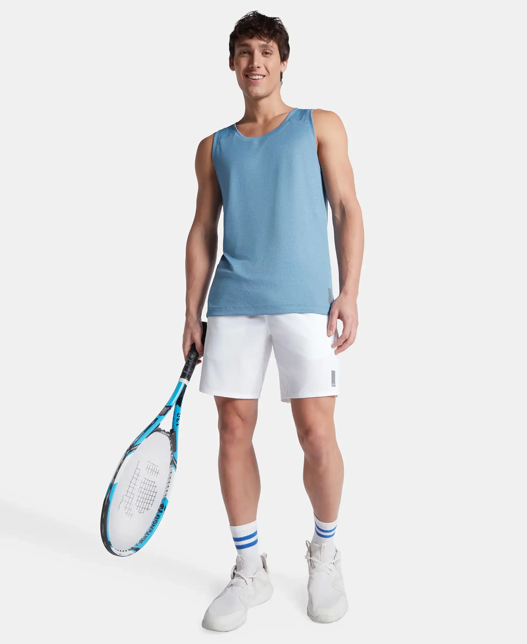 Lightweight Microfiber Solid Tank Top with Breathable Mesh - Provincial Blue - Image 6