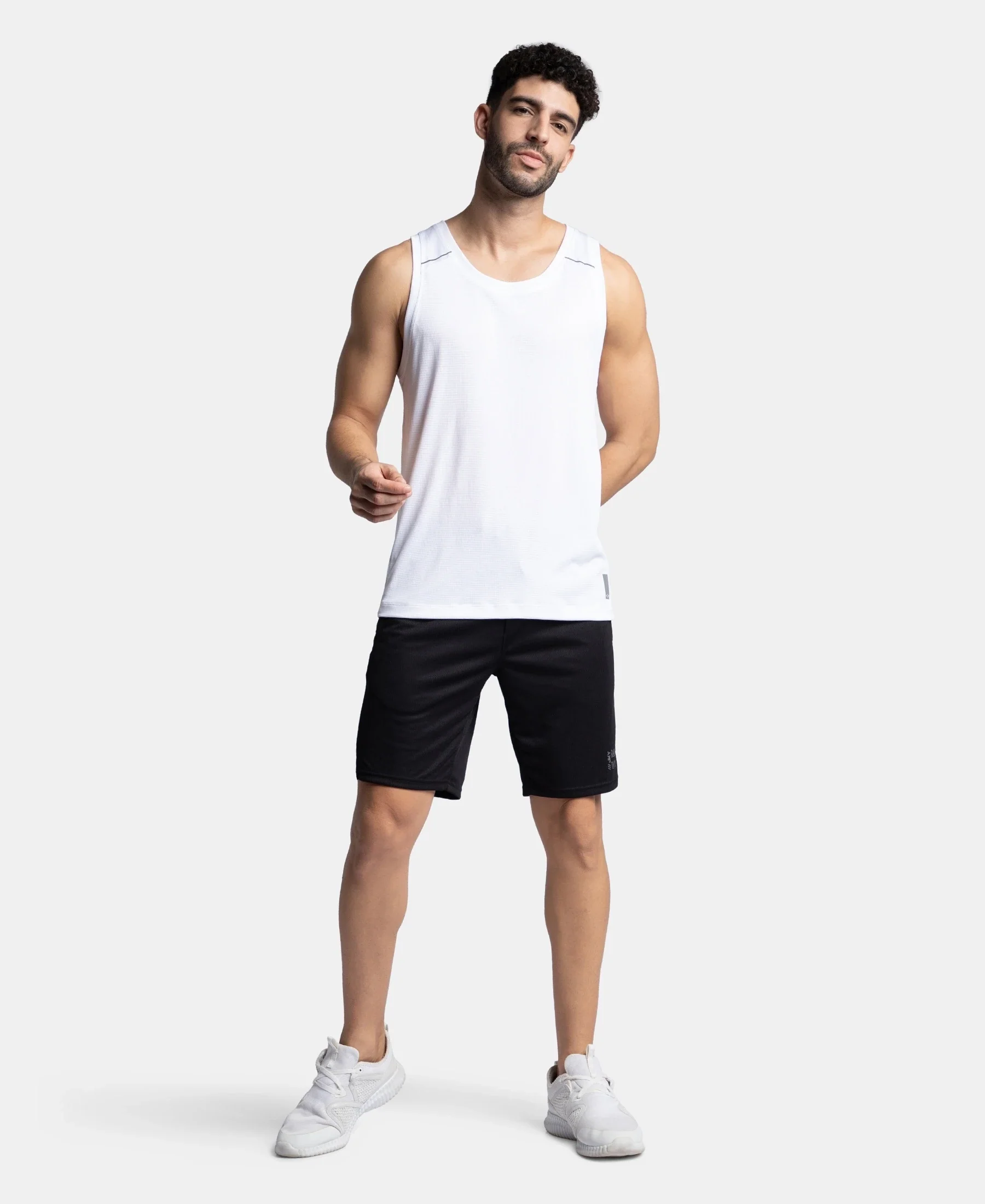 Lightweight Microfiber Solid Tank Top with Breathable Mesh - White - Image 4