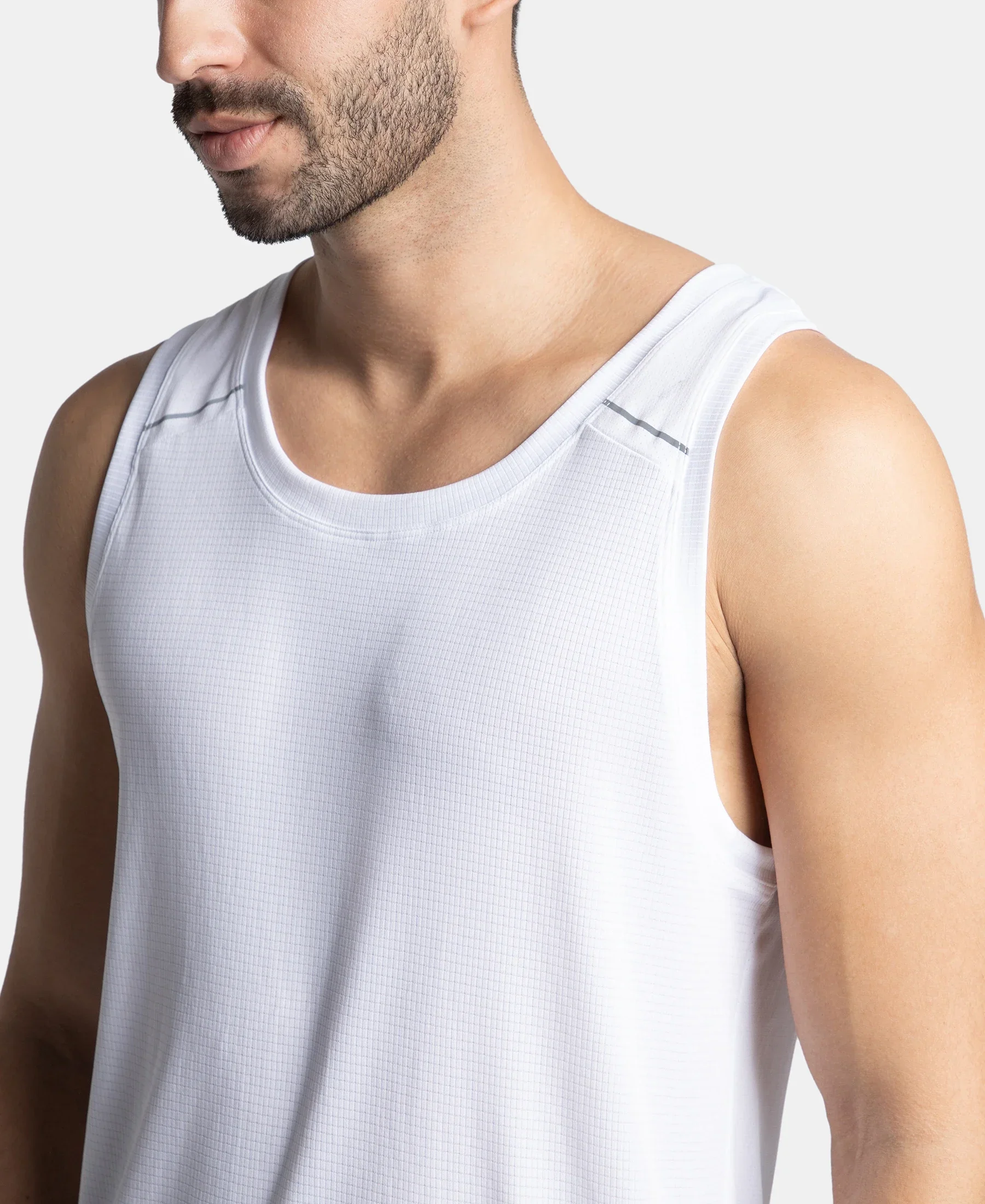 Lightweight Microfiber Solid Tank Top with Breathable Mesh - White - Image 6