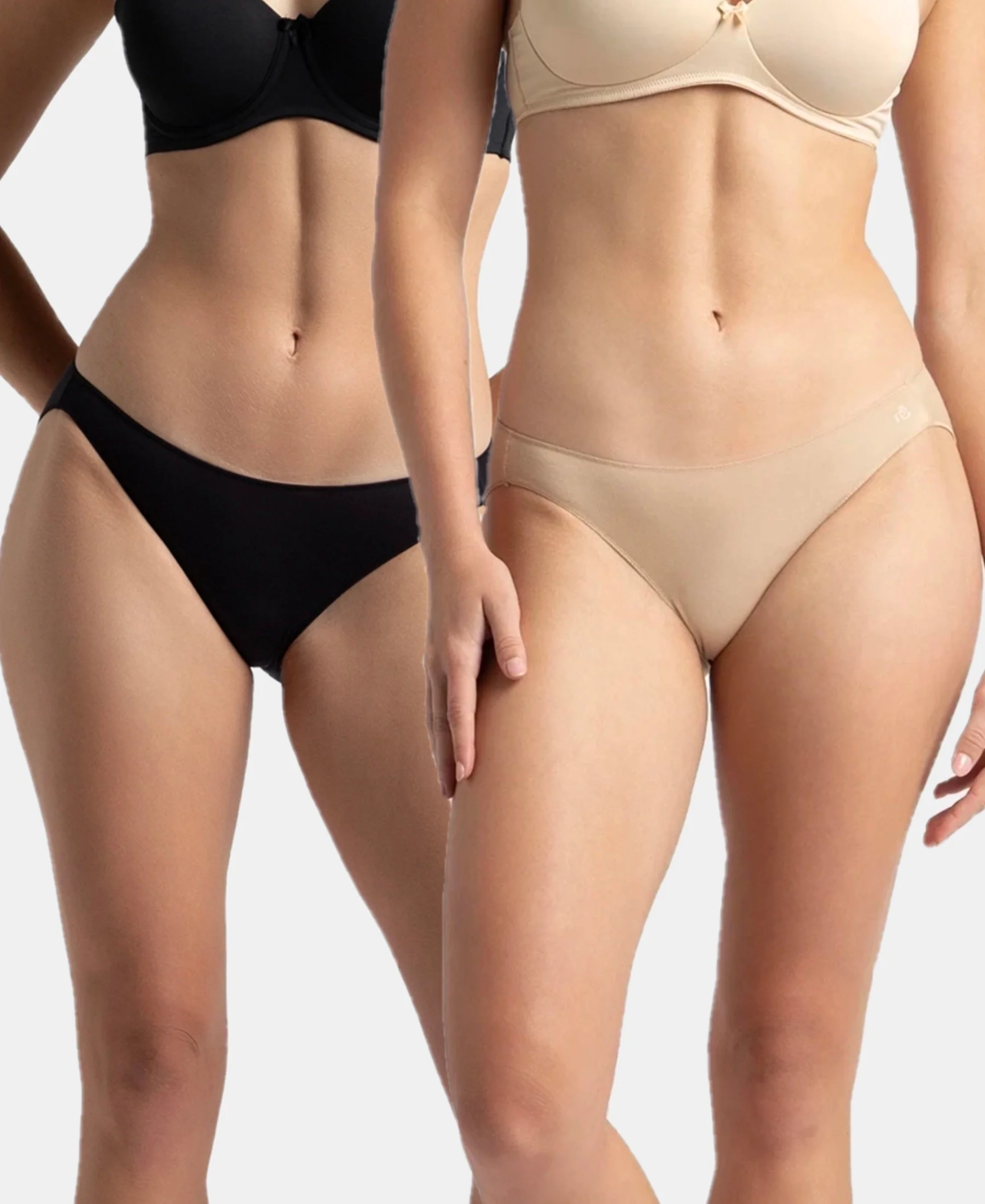 Medium Coverage Micro Modal Elastane Stretch Bikini With Concealed Waistband and StayFresh Treatment - Black & Skin (Pack of 2) - Image 5