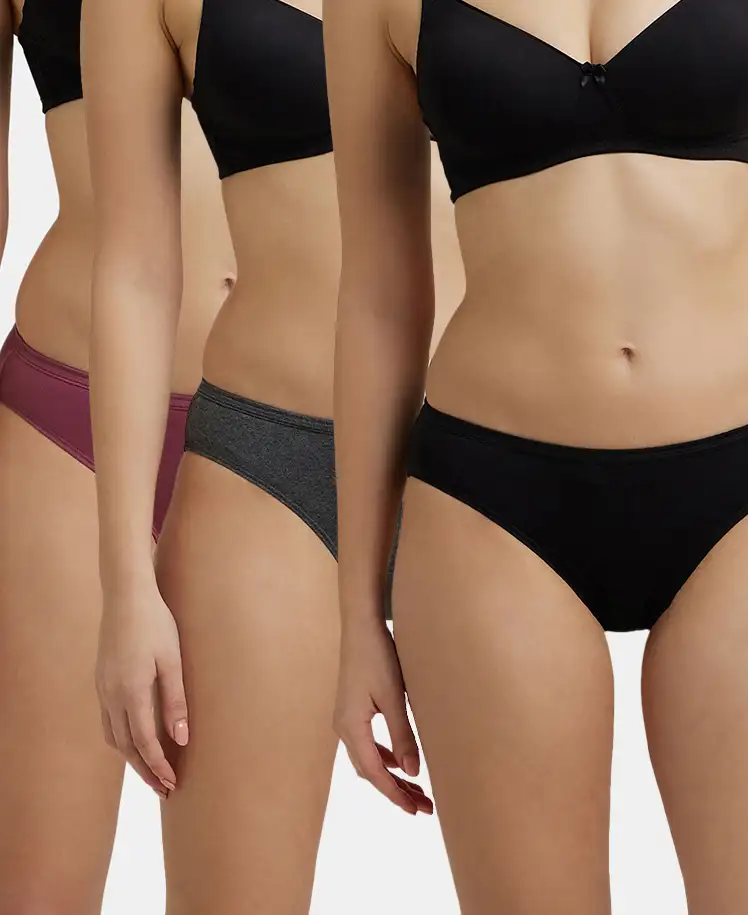 Medium Coverage Super Combed Cotton Bikini With Concealed Waistband and StayFresh Treatment - Dark Assorted (Pack of 3) - Image 5