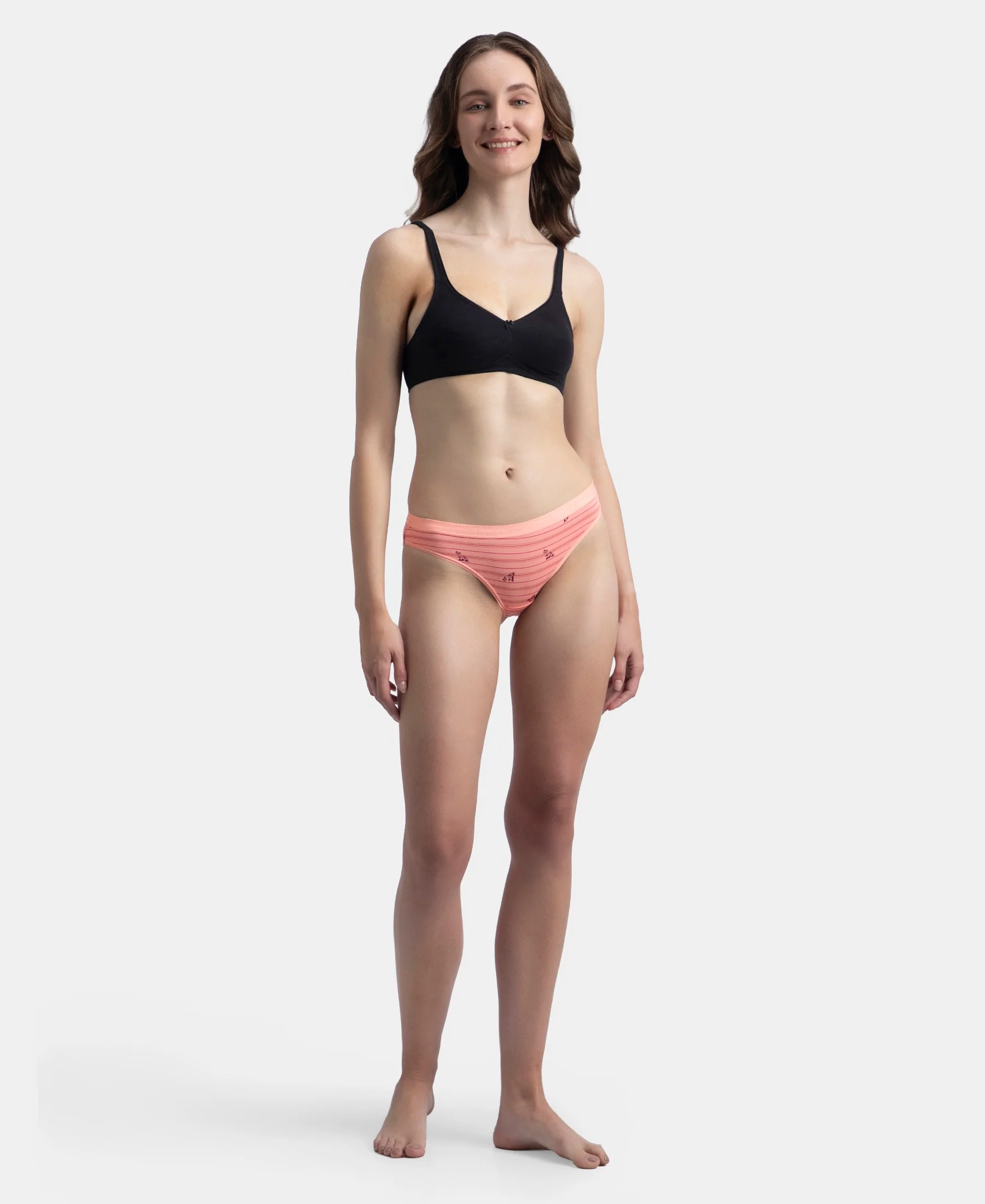 Medium Coverage Super Combed Cotton Elastane Stretch Mid Waist Bikini With Exposed Waistband and StayFresh Treatment - Candlelight Peach, Potent Purple & Mocha (Pack of 3) - Image 10