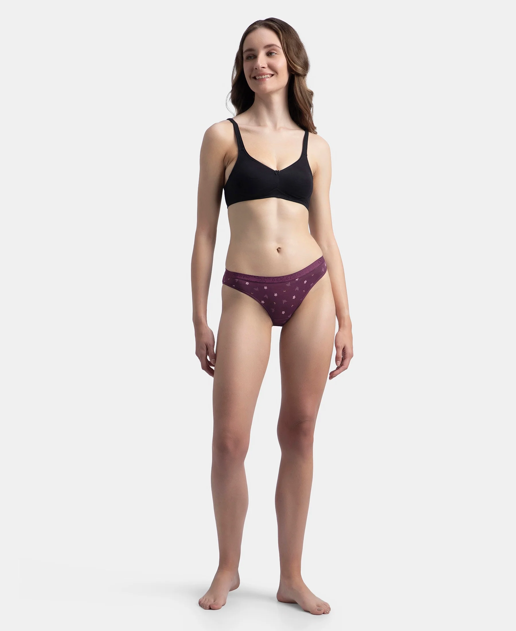 Medium Coverage Super Combed Cotton Elastane Stretch Mid Waist Bikini With Exposed Waistband and StayFresh Treatment - Candlelight Peach, Potent Purple & Mocha (Pack of 3) - Image 11