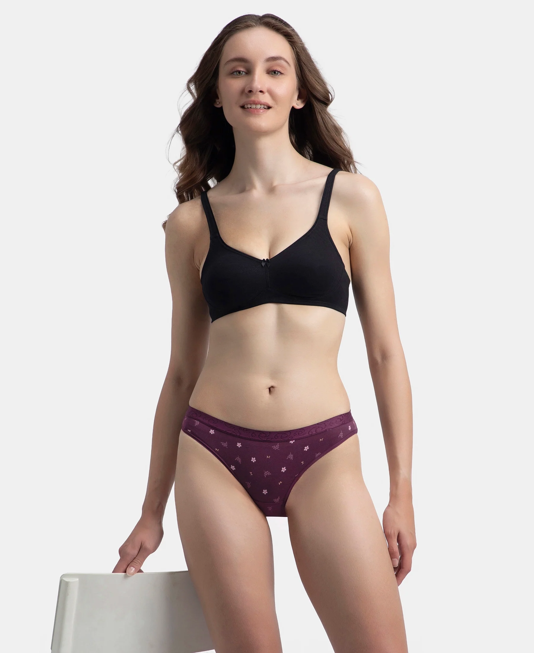 Medium Coverage Super Combed Cotton Elastane Stretch Mid Waist Bikini With Exposed Waistband and StayFresh Treatment - Candlelight Peach, Potent Purple & Mocha (Pack of 3) - Image 14