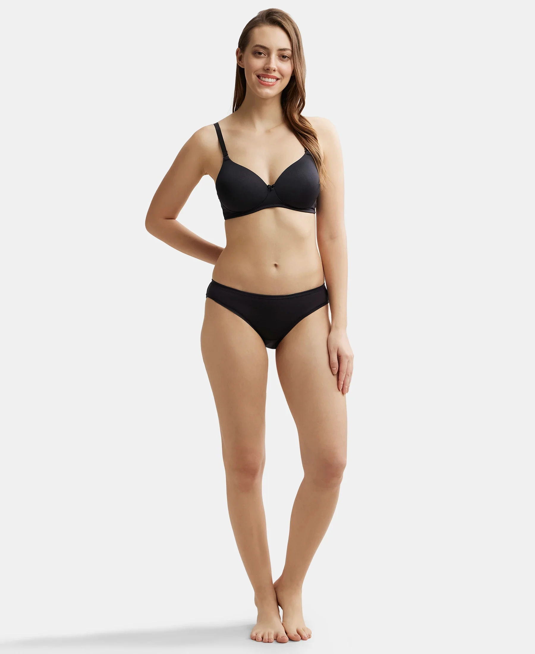 Medium Coverage Tencel Lyocell Elastane Stretch Mid Waist Bikini With Concealed Waistband and StayFresh Treatment - Black - Image 4