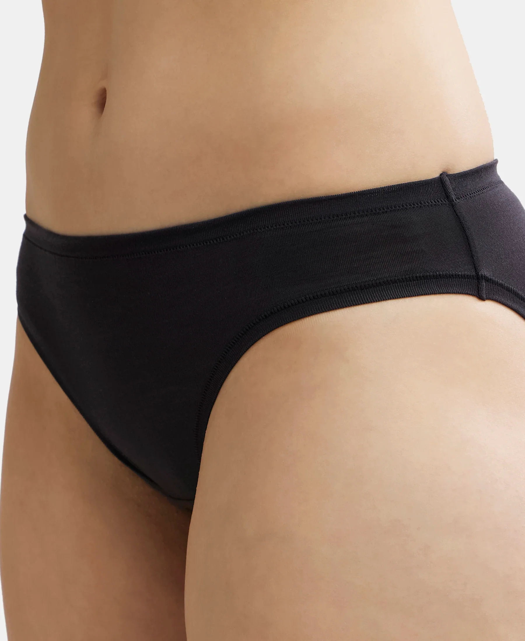 Medium Coverage Tencel Lyocell Elastane Stretch Mid Waist Bikini With Concealed Waistband and StayFresh Treatment - Black - Image 7